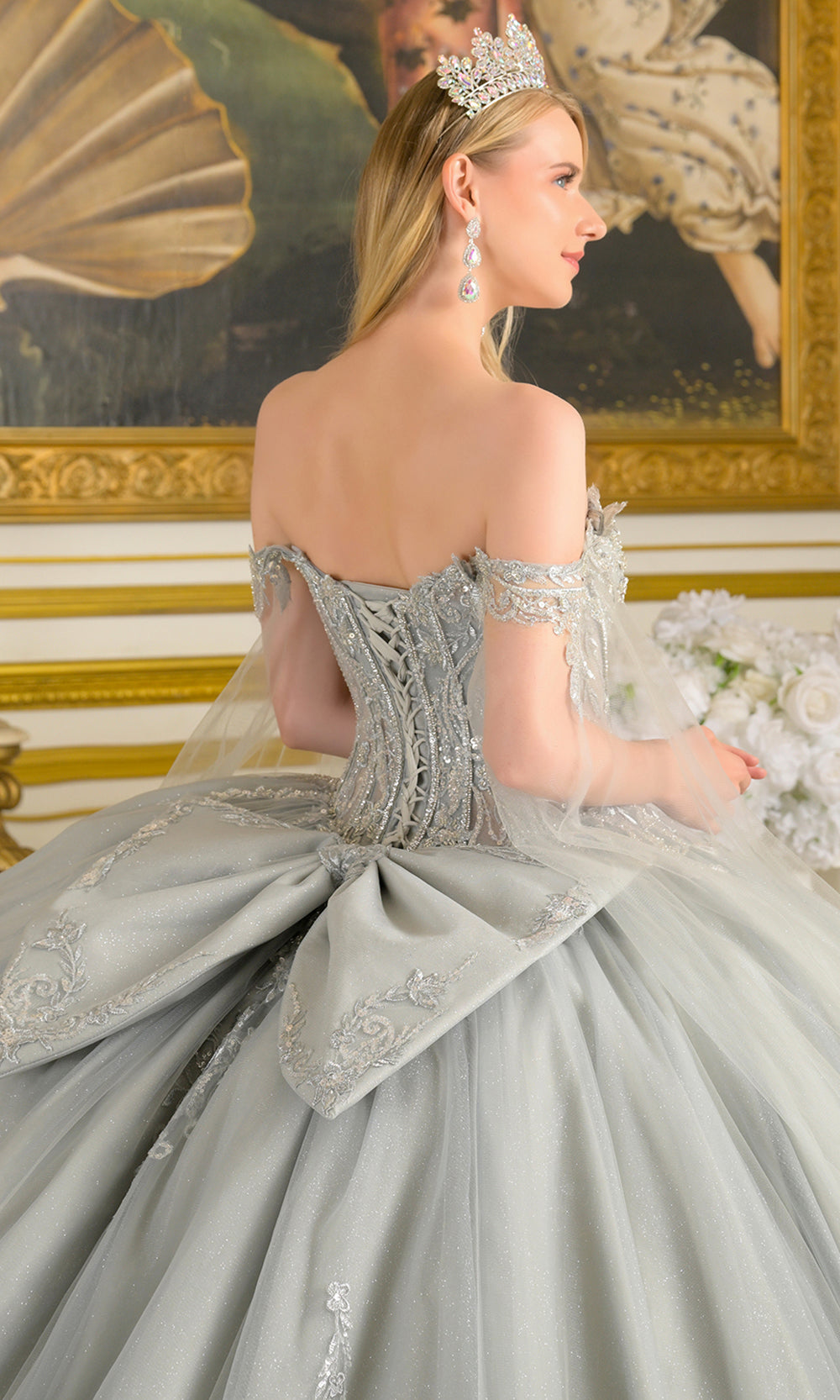 Elizabeth K GL3711 - Statement Off Shoulder Embroidered Gown Quinceanera Dresses in Silver