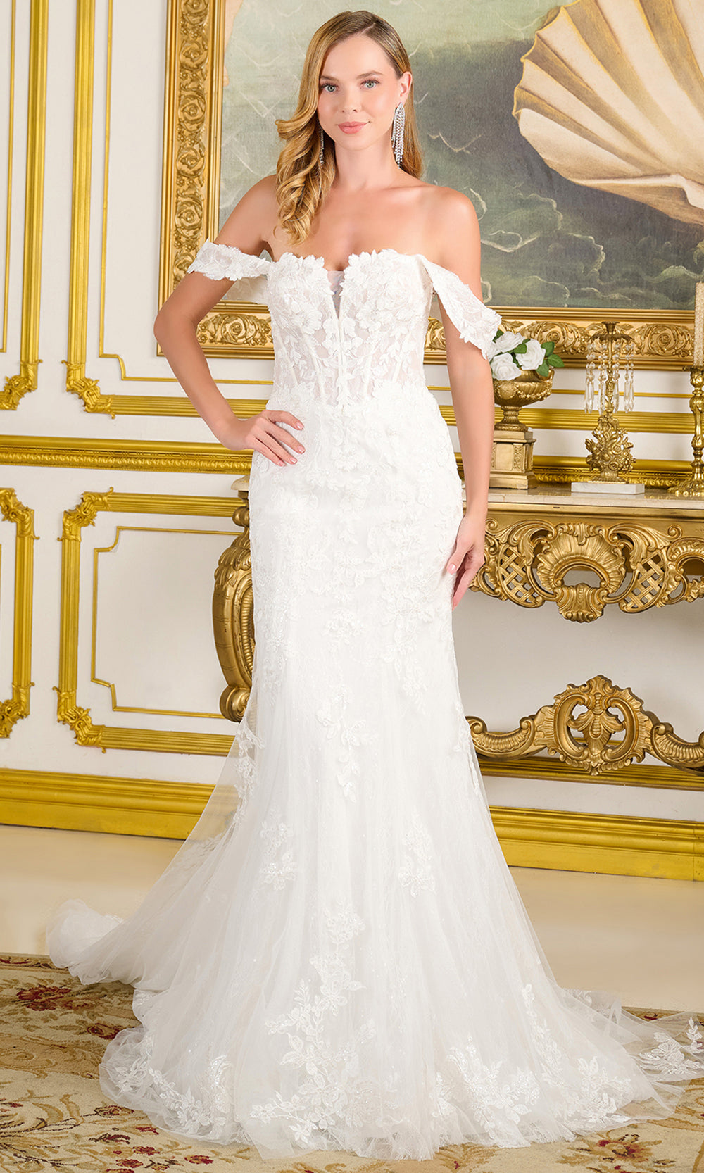 GLS by Gloria Bridal GL3713 - Embroidered Bodice V-Neck Long Gown Wedding Dresses in White