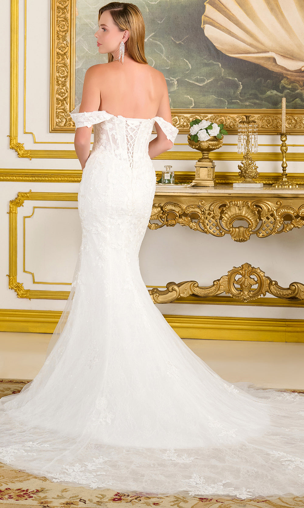 GLS by Gloria Bridal GL3713 - Embroidered Bodice V-Neck Long Gown Wedding Dresses in White