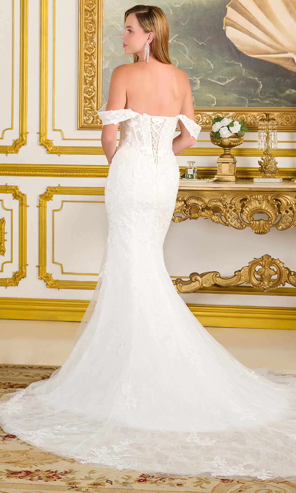 GLS by Gloria Bridal GL3713 - Embroidered Bodice V-Neck Long Gown Wedding Dresses in White