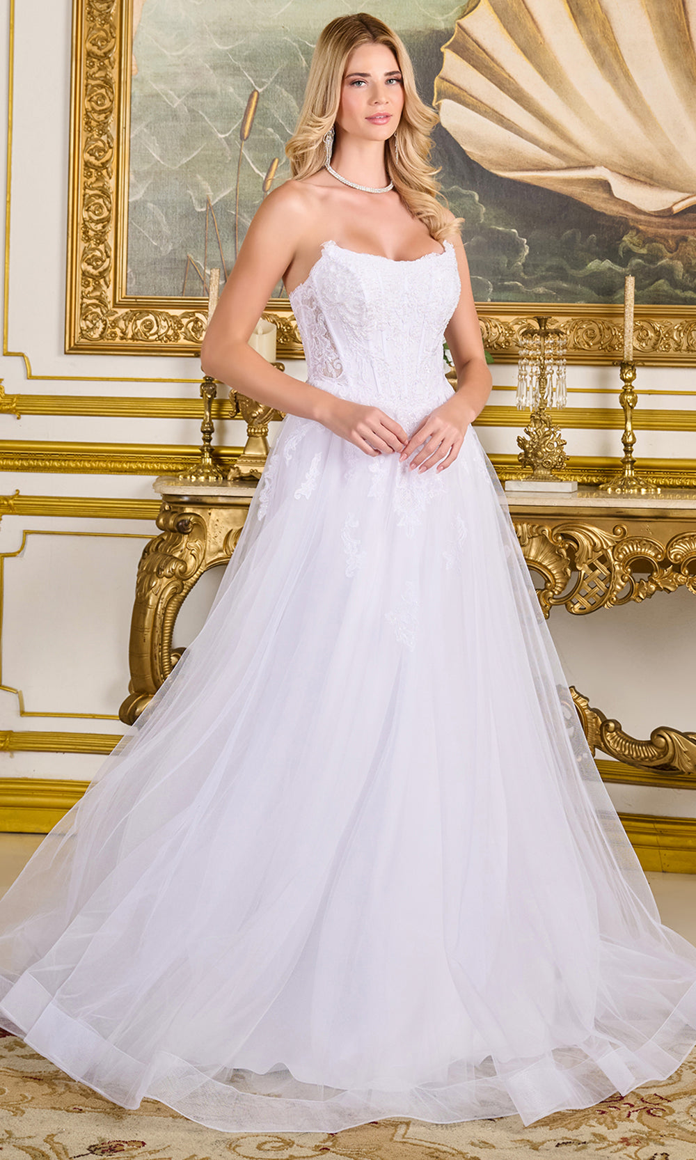 GLS by Gloria Bridal GL3714 - Lace-Up Back Strapless A-Line Gown Wedding Dresses in White
