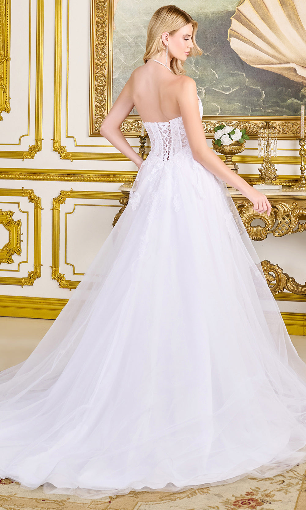 GLS by Gloria Bridal GL3714 - Lace-Up Back Strapless A-Line Gown Wedding Dresses in White