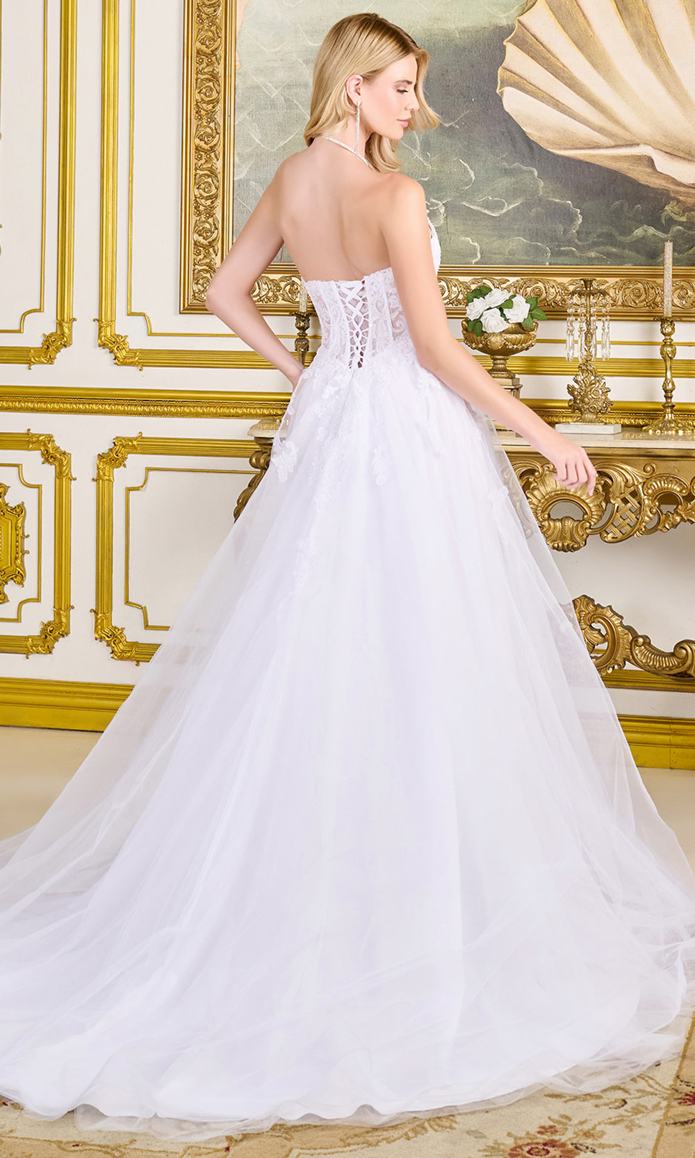 GLS by Gloria Bridal GL3714 - Lace-Up Back Strapless A-Line Gown Wedding Dresses in White