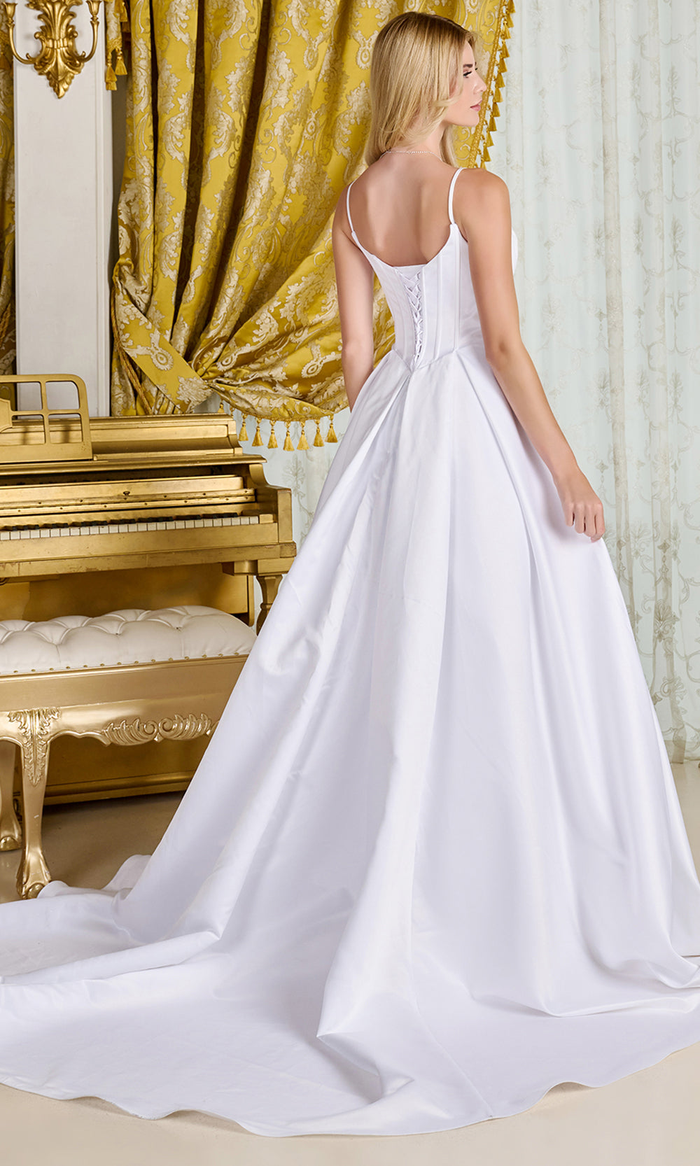 GLS by Gloria Bridal GL3716 - Pleated A-Line Sleeveless Gown Wedding Dresses in White