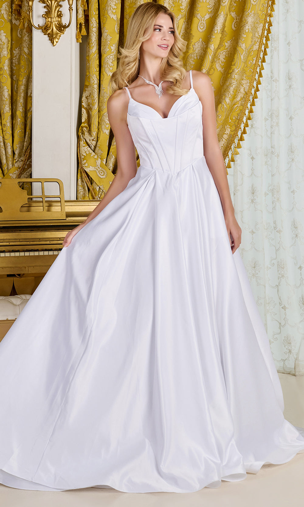 GLS by Gloria Bridal GL3716 - Pleated A-Line Sleeveless Gown Wedding Dresses in White