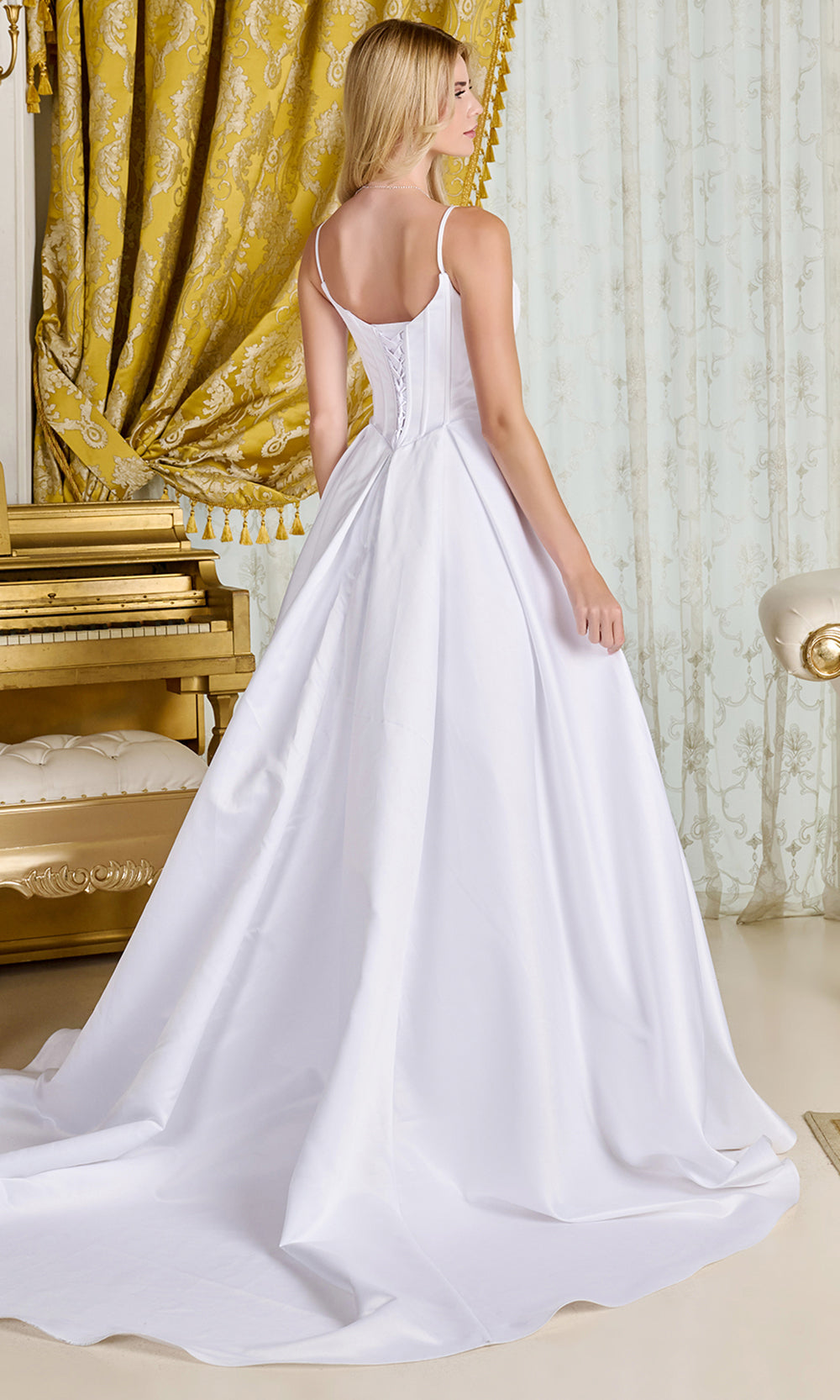 GLS by Gloria Bridal GL3716 - Pleated A-Line Sleeveless Gown Wedding Dresses in White