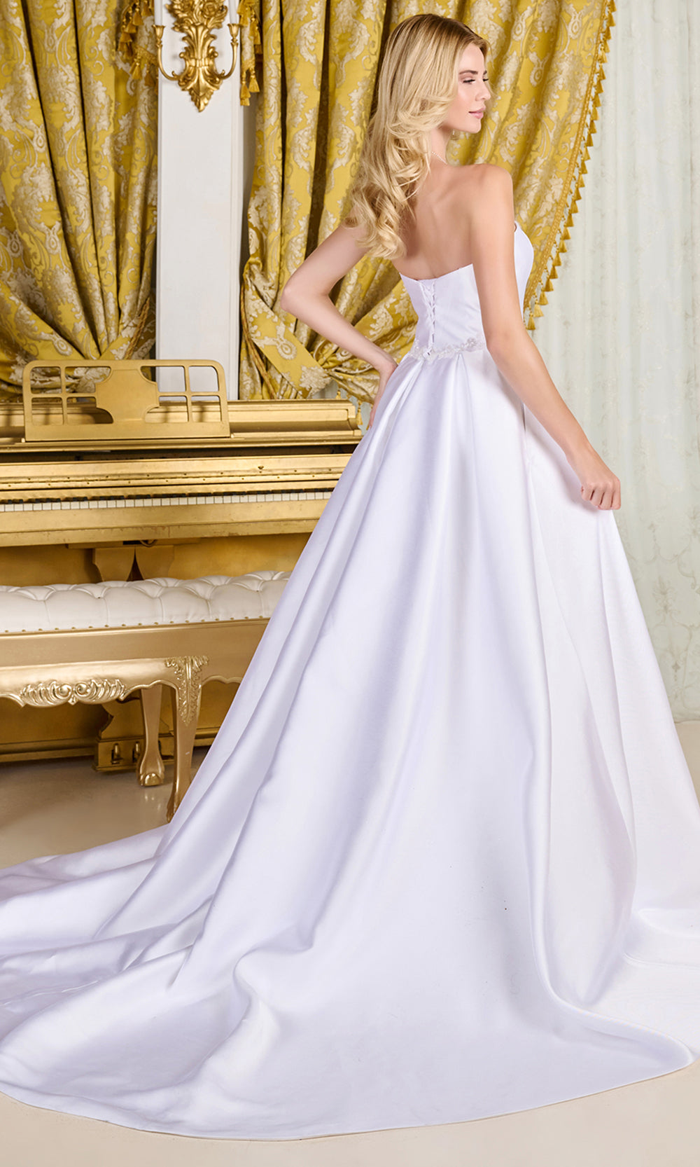 GLS by Gloria Bridal GL3718 - Straight Neckline Taffeta A-Line Gown Wedding Dresses in White