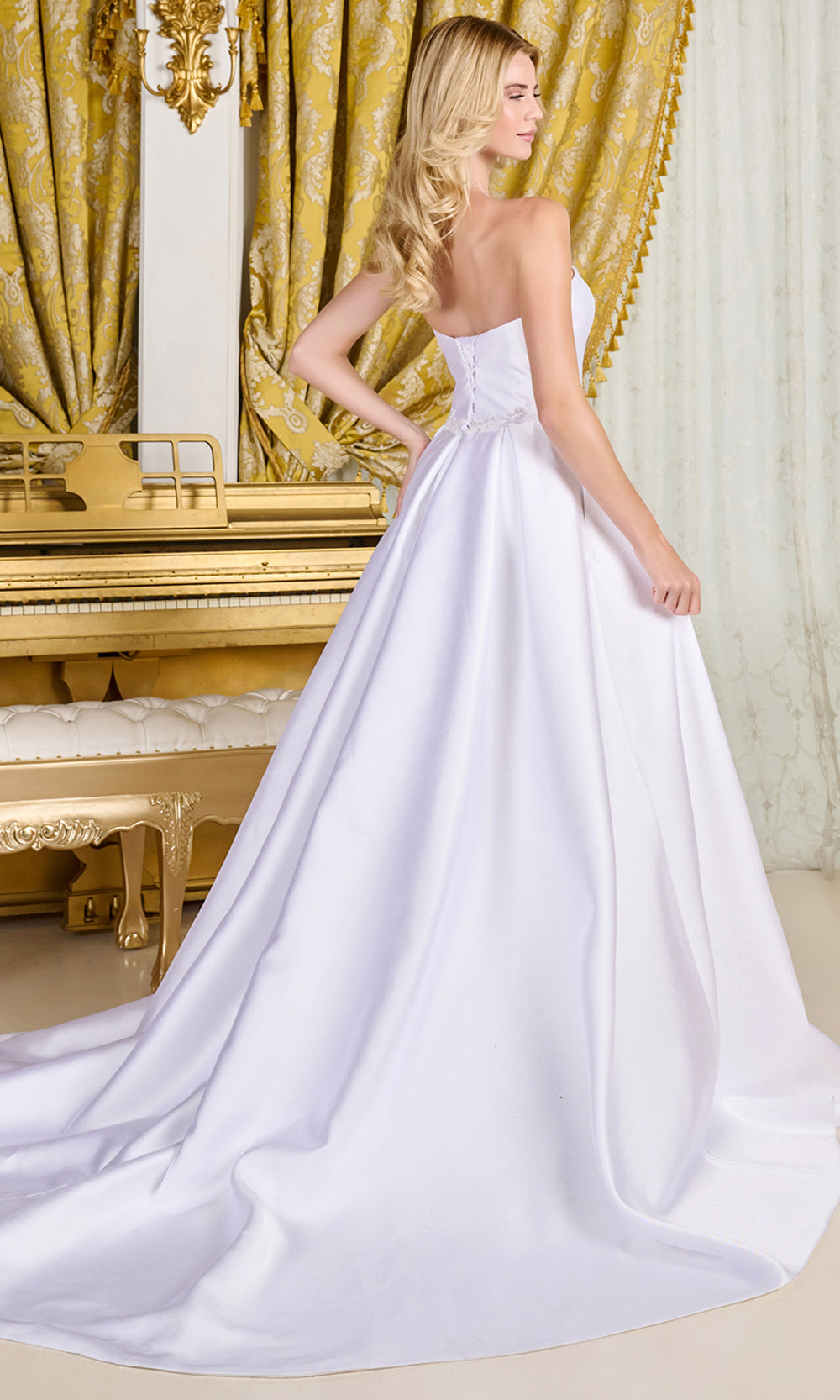 GLS by Gloria Bridal GL3718 - Straight Neckline Taffeta A-Line Gown Wedding Dresses in White