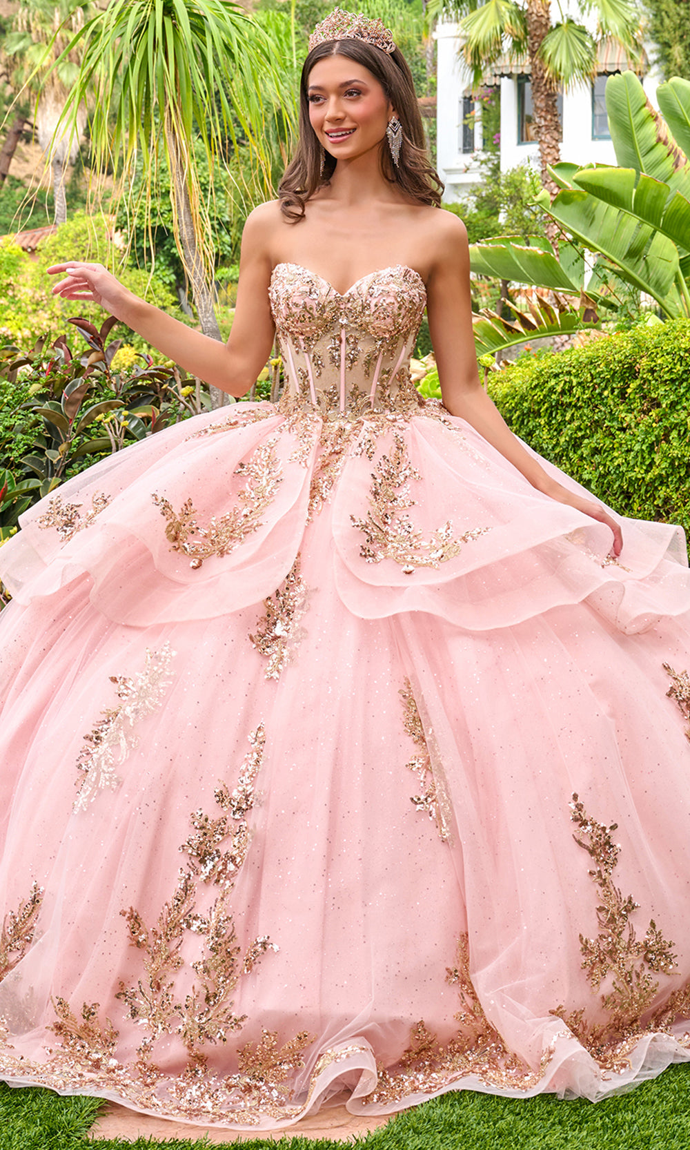 Elizabeth K GL3724 - Sweetheart Neckline Embellished Tulle Gown Quinceanera Dresses in Pink