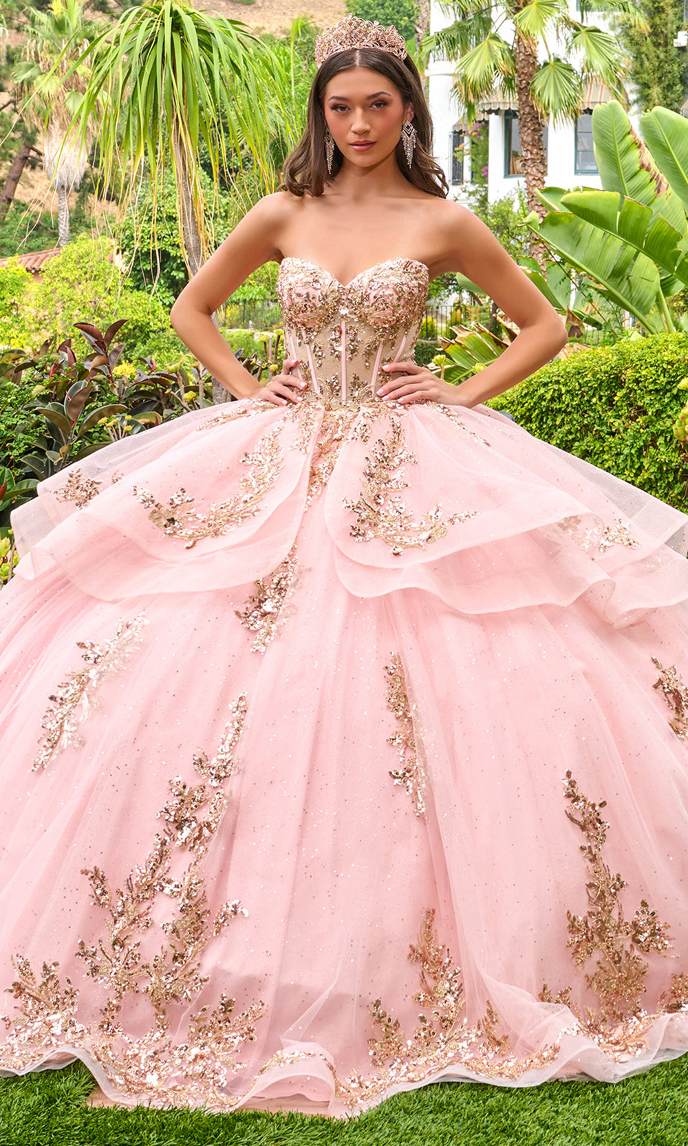 Elizabeth K GL3724 - Sweetheart Neckline Embellished Tulle Gown Quinceanera Dresses in Pink