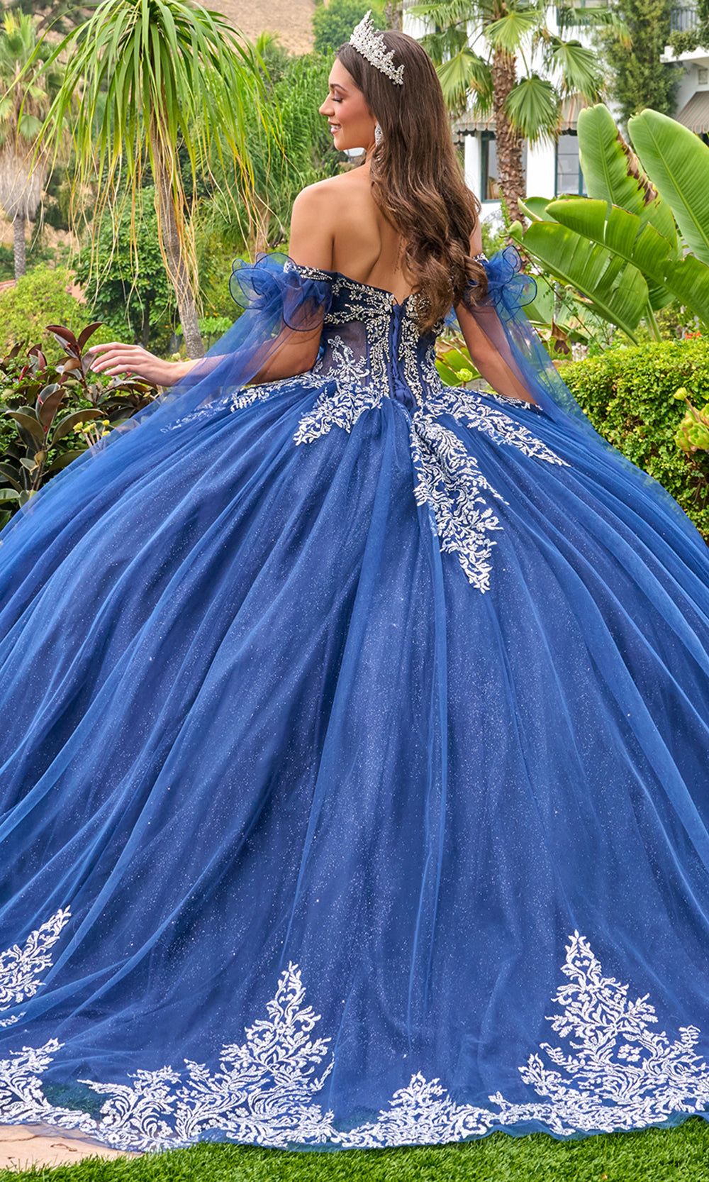 Elizabeth K GL3752 - Off Shoulder Pleated Bust Beaded Ballgown Quinceanera Dresses in Blue