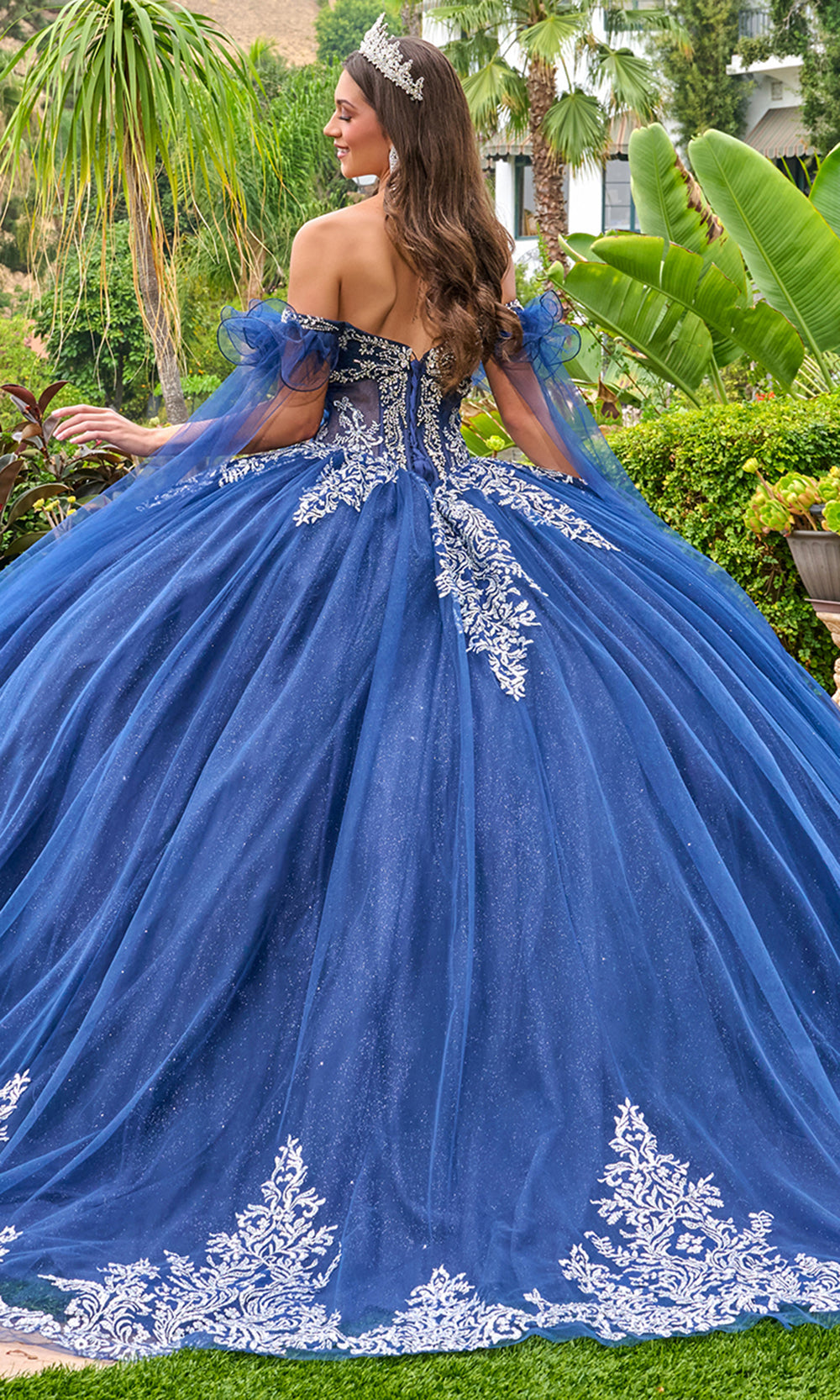 Elizabeth K GL3752 - Off Shoulder Pleated Bust Beaded Ballgown Quinceanera Dresses in Blue