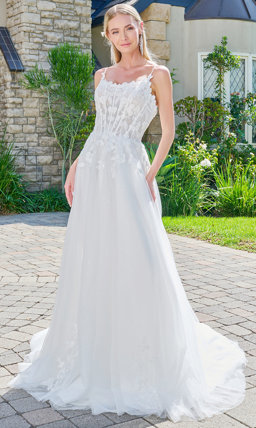 GLS by Gloria Bridal GL3755 - Scoop Neckline Lace A-Line Gown Wedding Dresses in White