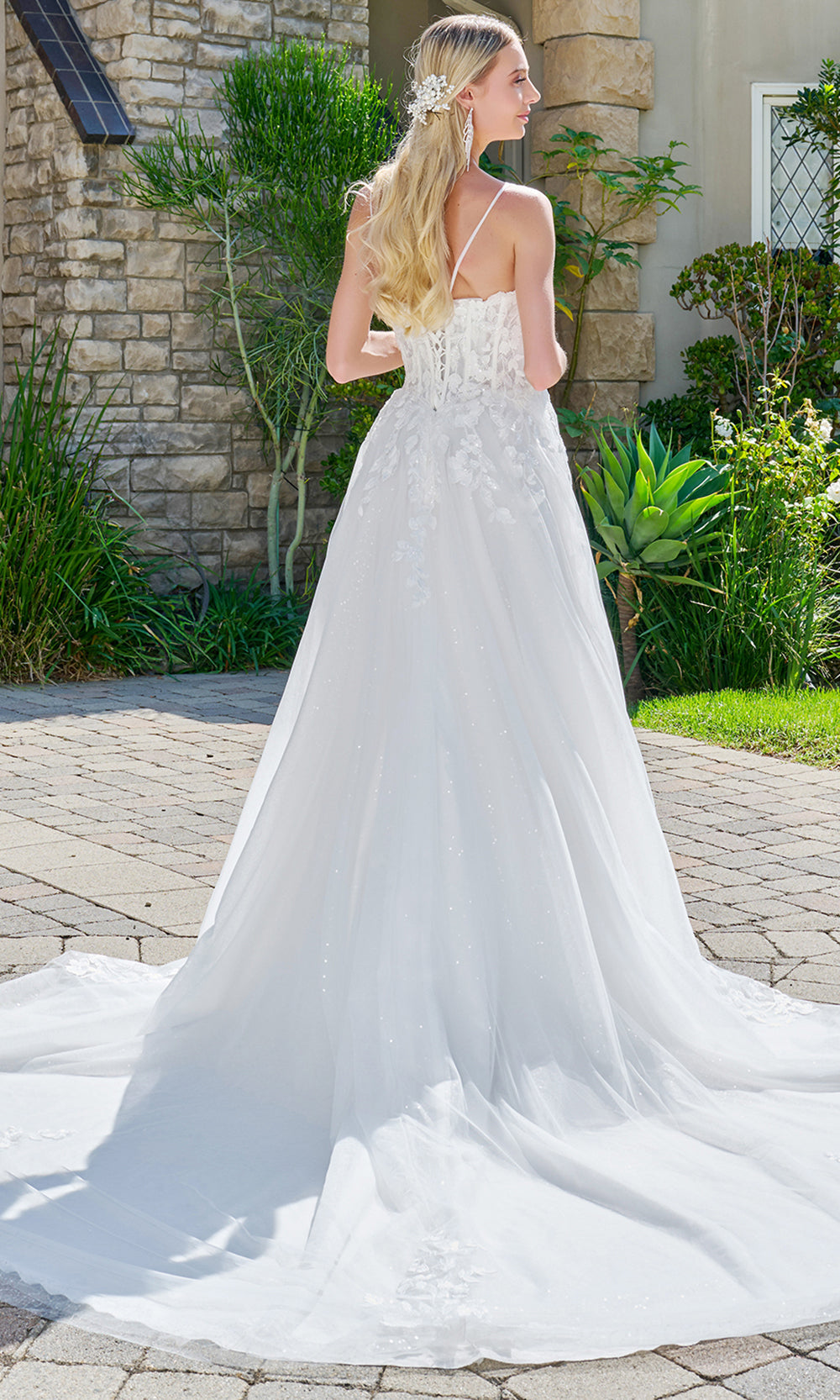 GLS by Gloria Bridal GL3755 - Scoop Neckline Lace A-Line Gown Wedding Dresses in White