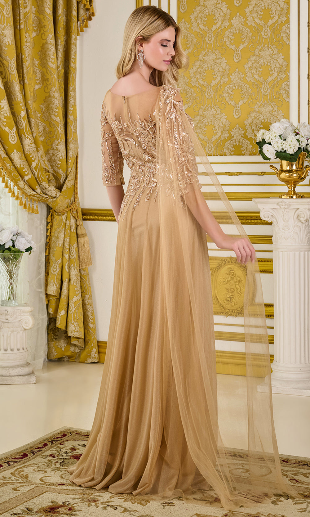 GLS by Gloria GL3788 - Bateau Neck Beaded Mesh Gown Mother of the Bride Dresses in Neutral