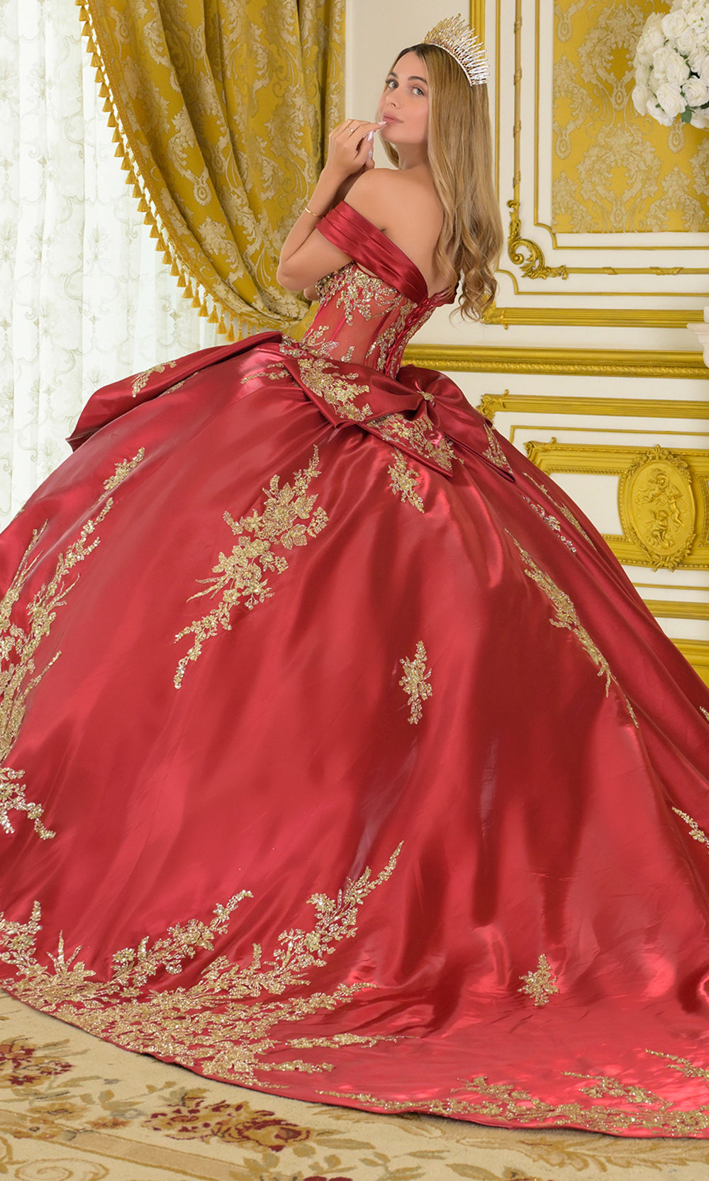 Elizabeth K GL3791 - Off Shoulder Lace-Up Back Quinceanera Gown Quinceanera Dresses in Red