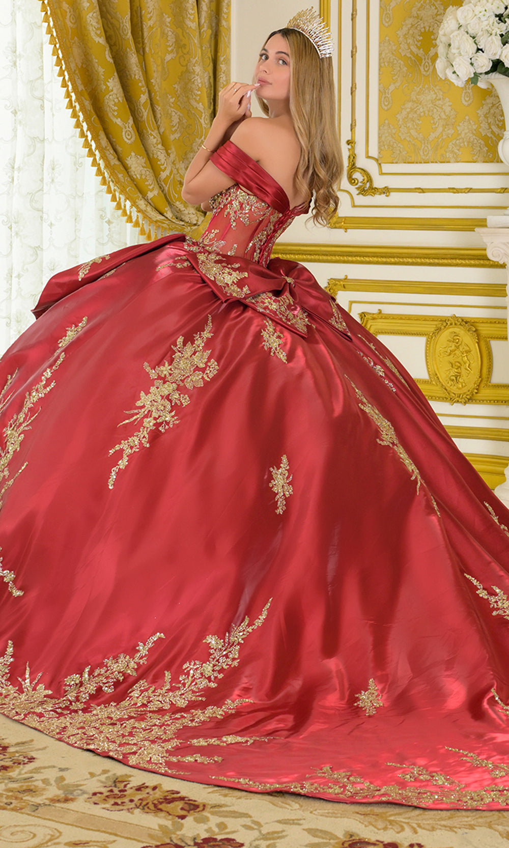 Elizabeth K GL3791 - Off Shoulder Lace-Up Back Quinceanera Gown Quinceanera Dresses in Red