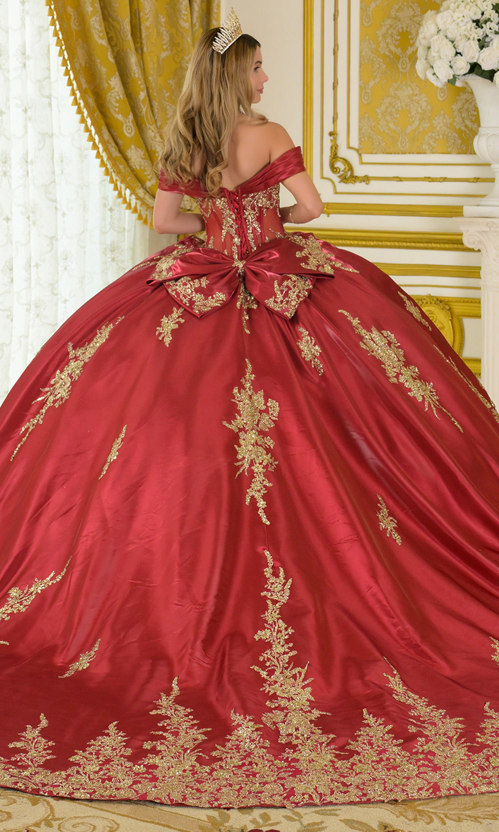 Elizabeth K GL3791 - Off Shoulder Lace-Up Back Quinceanera Gown Quinceanera Dresses in Red