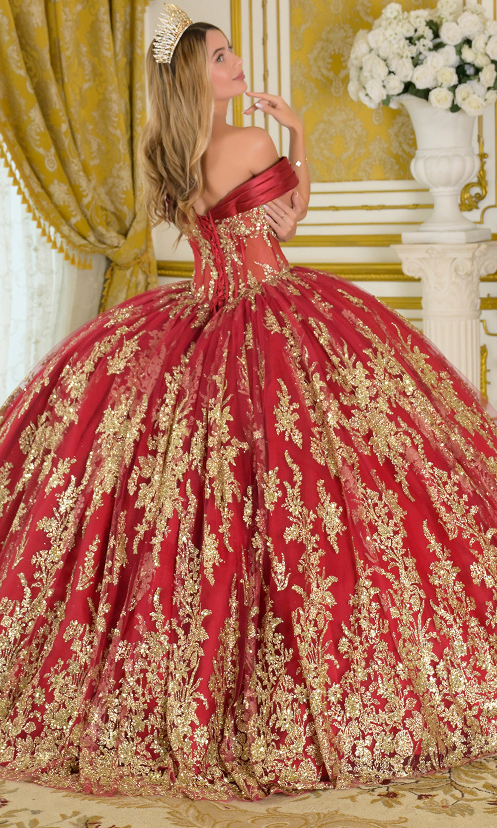 Elizabeth K GL3791 - Off Shoulder Lace-Up Back Quinceanera Gown Quinceanera Dresses in Red