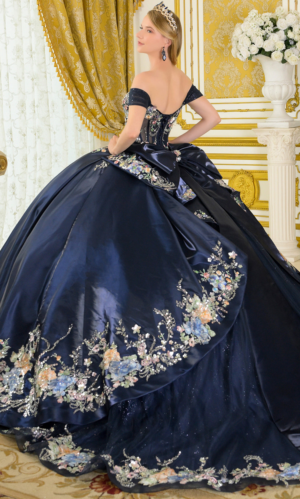 Elizabeth K GL3792 - Off Shoulder Applique Quinceanera Gown Quinceanera Dresses in Blue