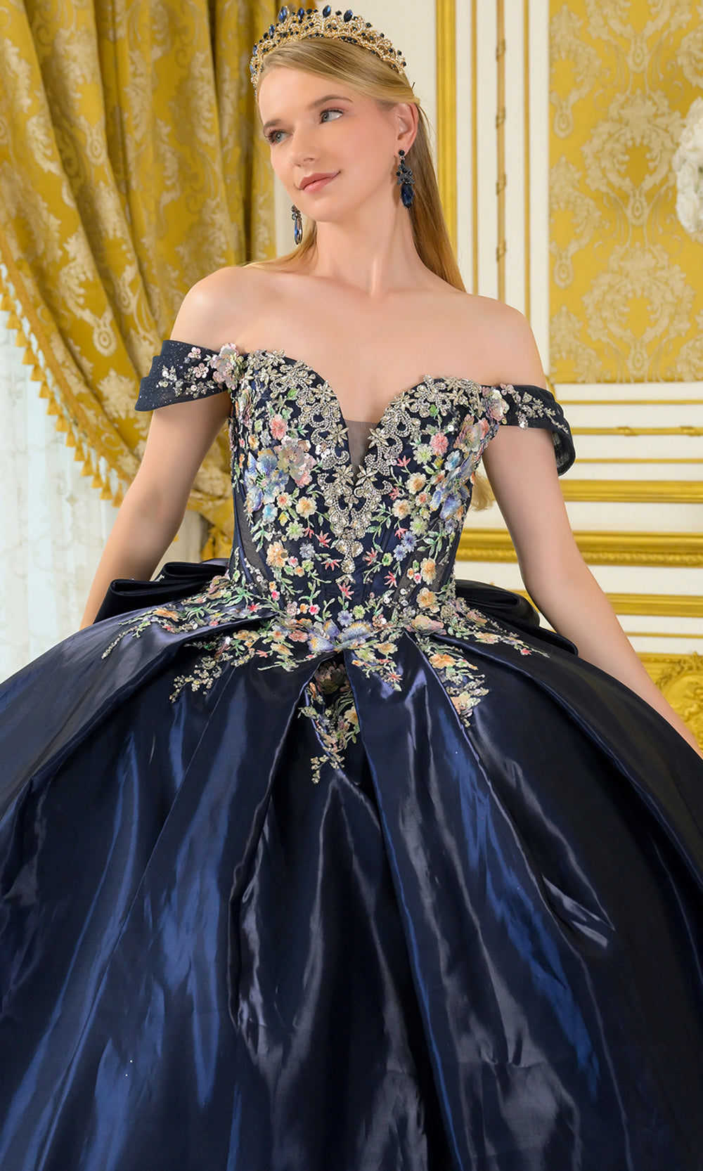 Elizabeth K GL3792 - Off Shoulder Applique Quinceanera Gown Quinceanera Dresses in Blue