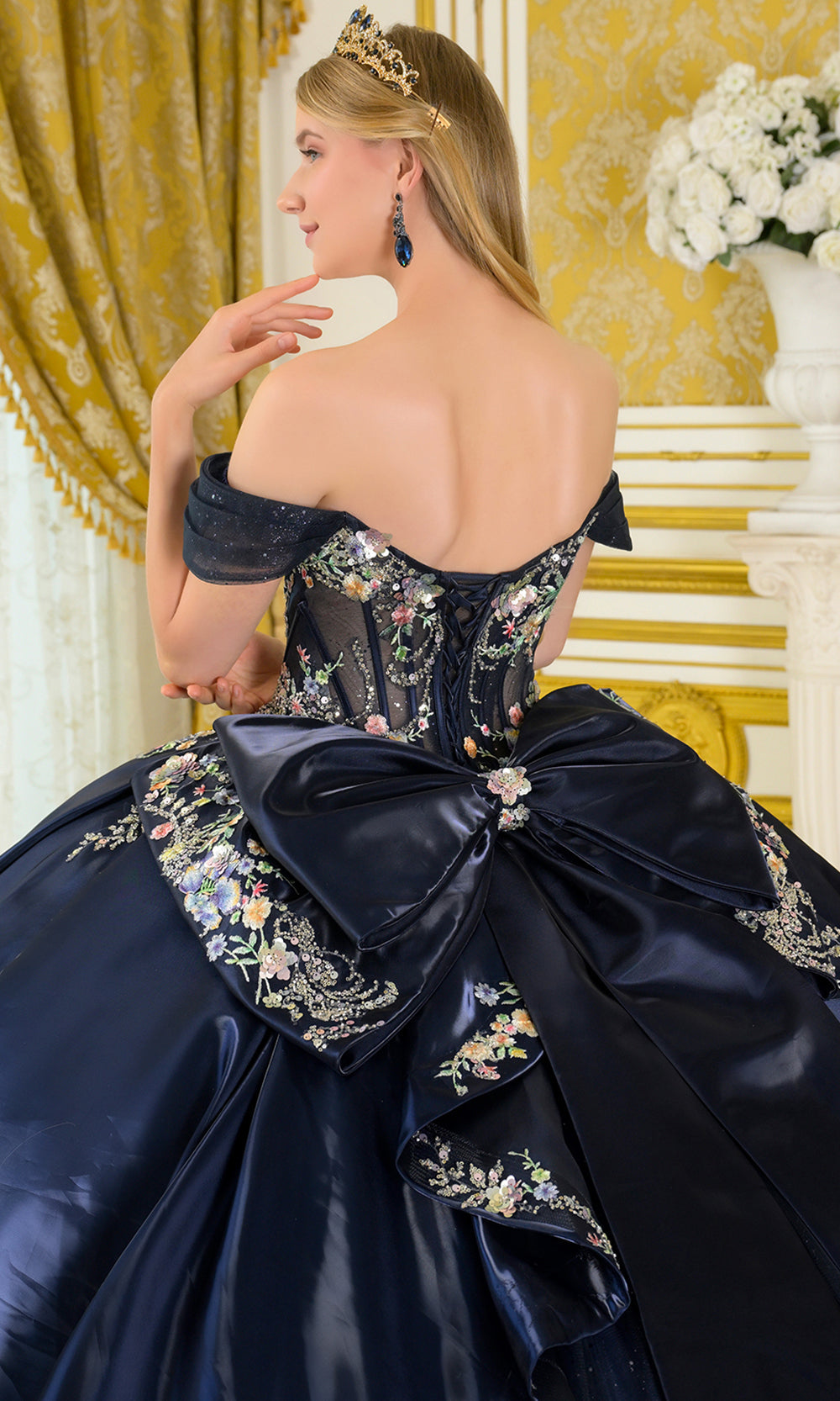 Elizabeth K GL3792 - Off Shoulder Applique Quinceanera Gown Quinceanera Dresses in Blue