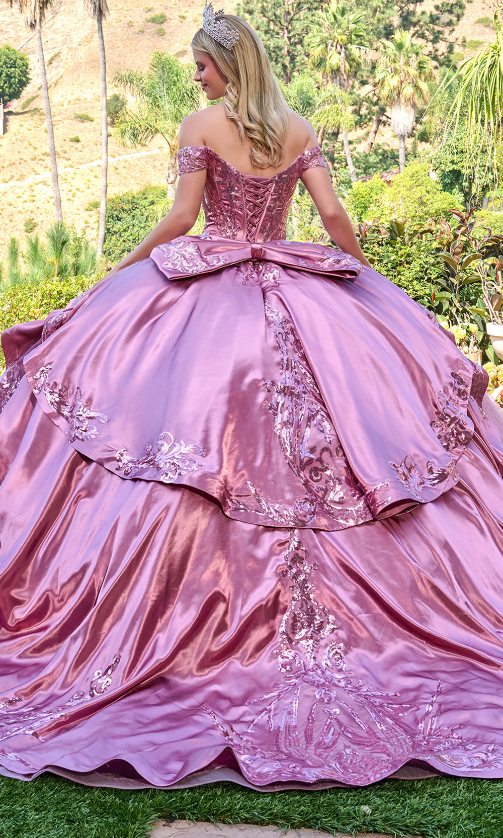 Elizabeth K GL3794 - Layered Overskirt Sequin Embellished Ballgown Quinceanera Dresses in Pink
