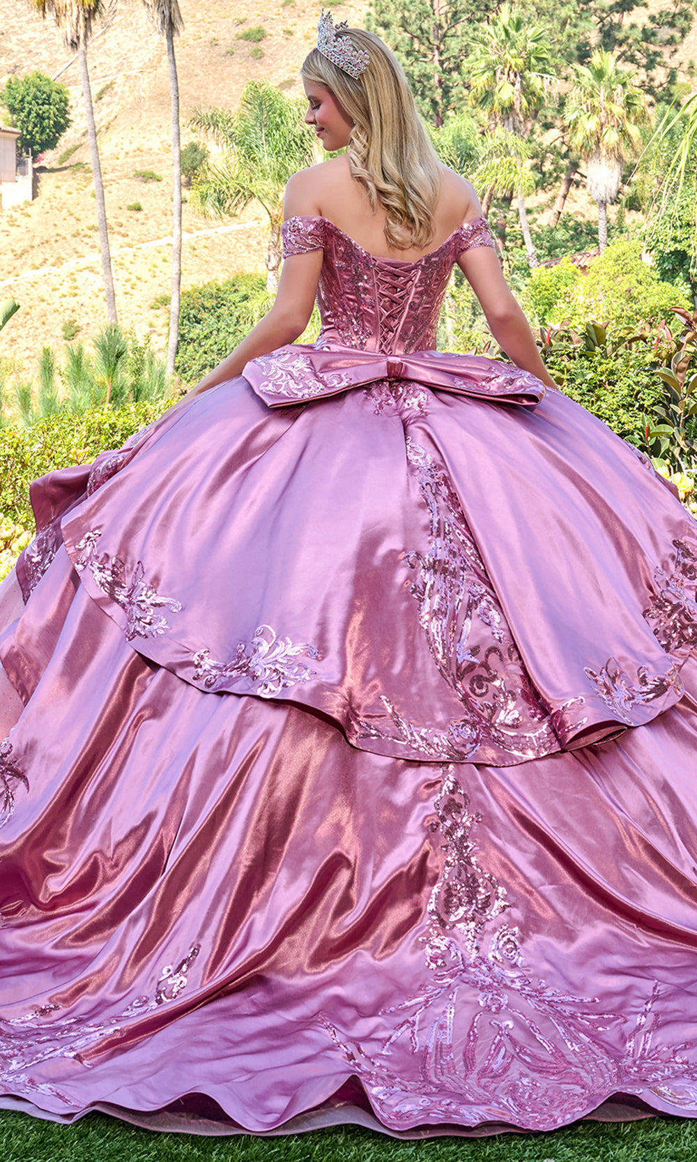 Elizabeth K GL3794 - Layered Overskirt Sequin Embellished Ballgown Quinceanera Dresses in Pink