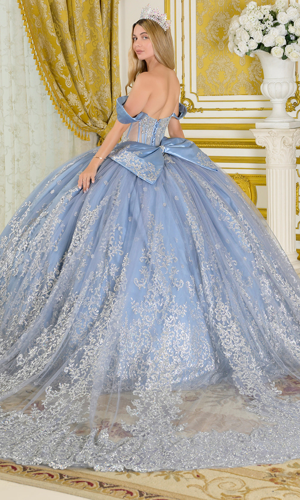 Elizabeth K GL3795 - Sweetheart Quinceanera Gown with Bow Detail Quinceanera Dresses in Blue