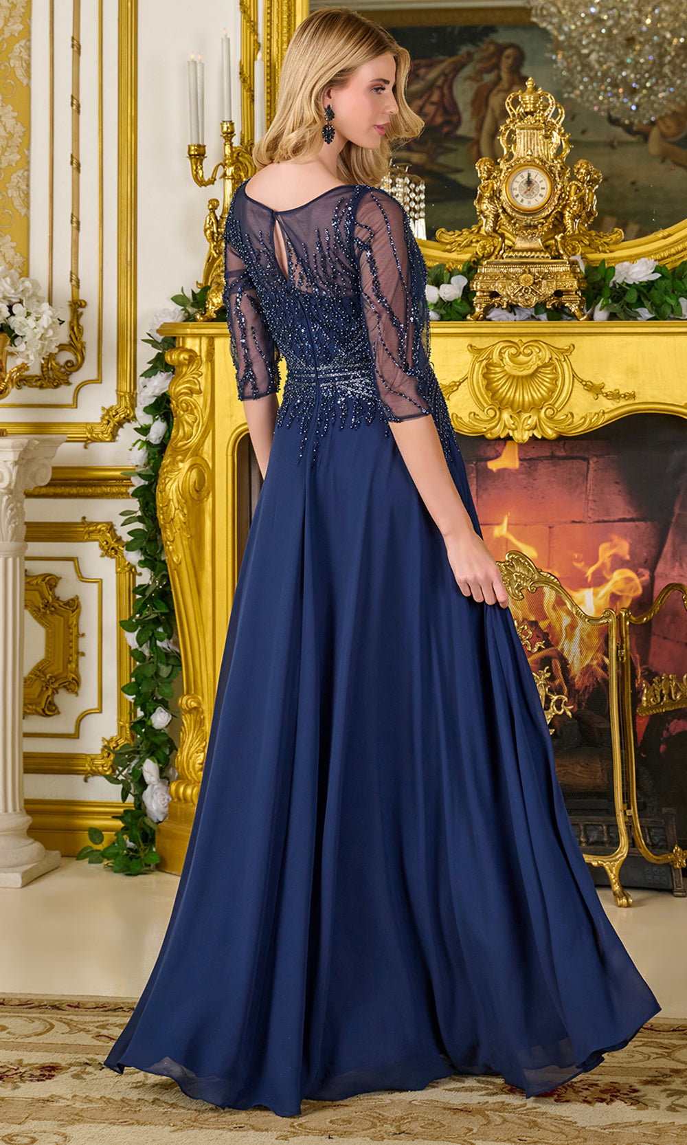 GLS by Gloria GL3796 - Beaded Bodice Chiffon A-Line Gown Mother of the Bride Dresses in Blue
