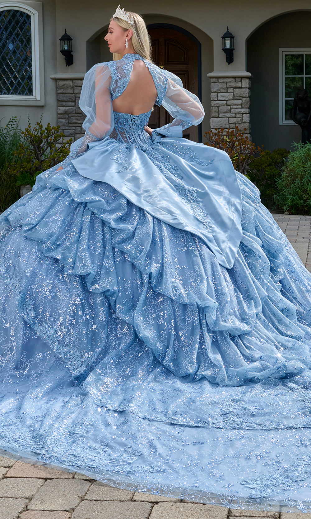 Elizabeth K GL3806 - Bubble Tiered Skirt Embellished Gown Quinceanera Dresses in Blue