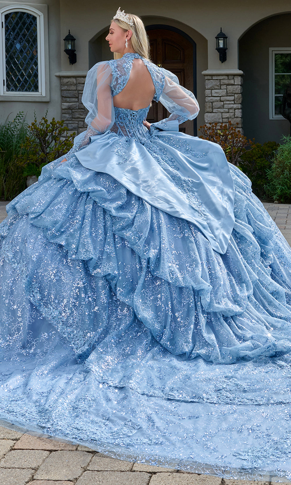 Elizabeth K GL3806 - Bubble Tiered Skirt Embellished Gown Quinceanera Dresses in Blue