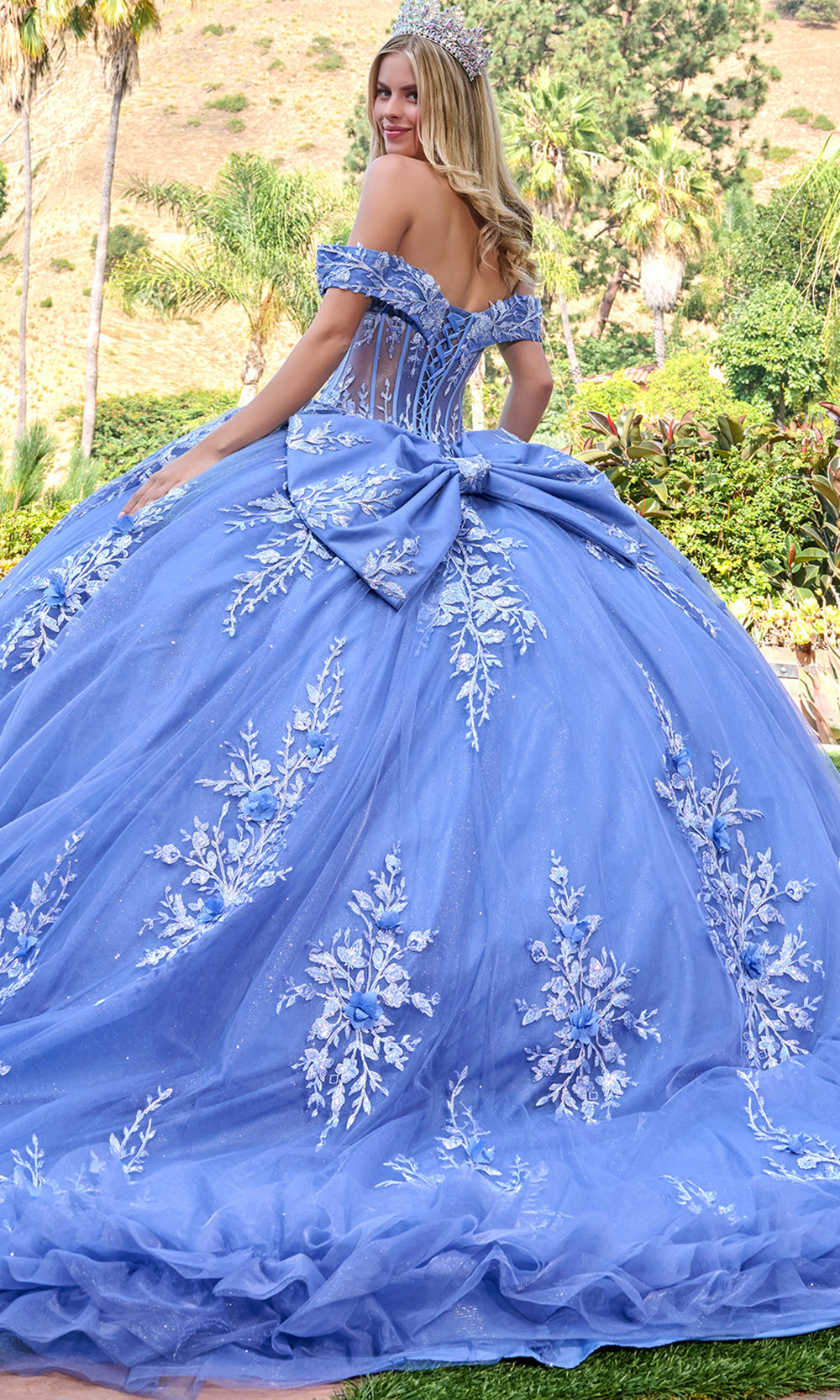 Elizabeth K GL3812 - Ruffled Hem Off Shoulder Quinceanera Gown Quinceanera Dresses in Blue