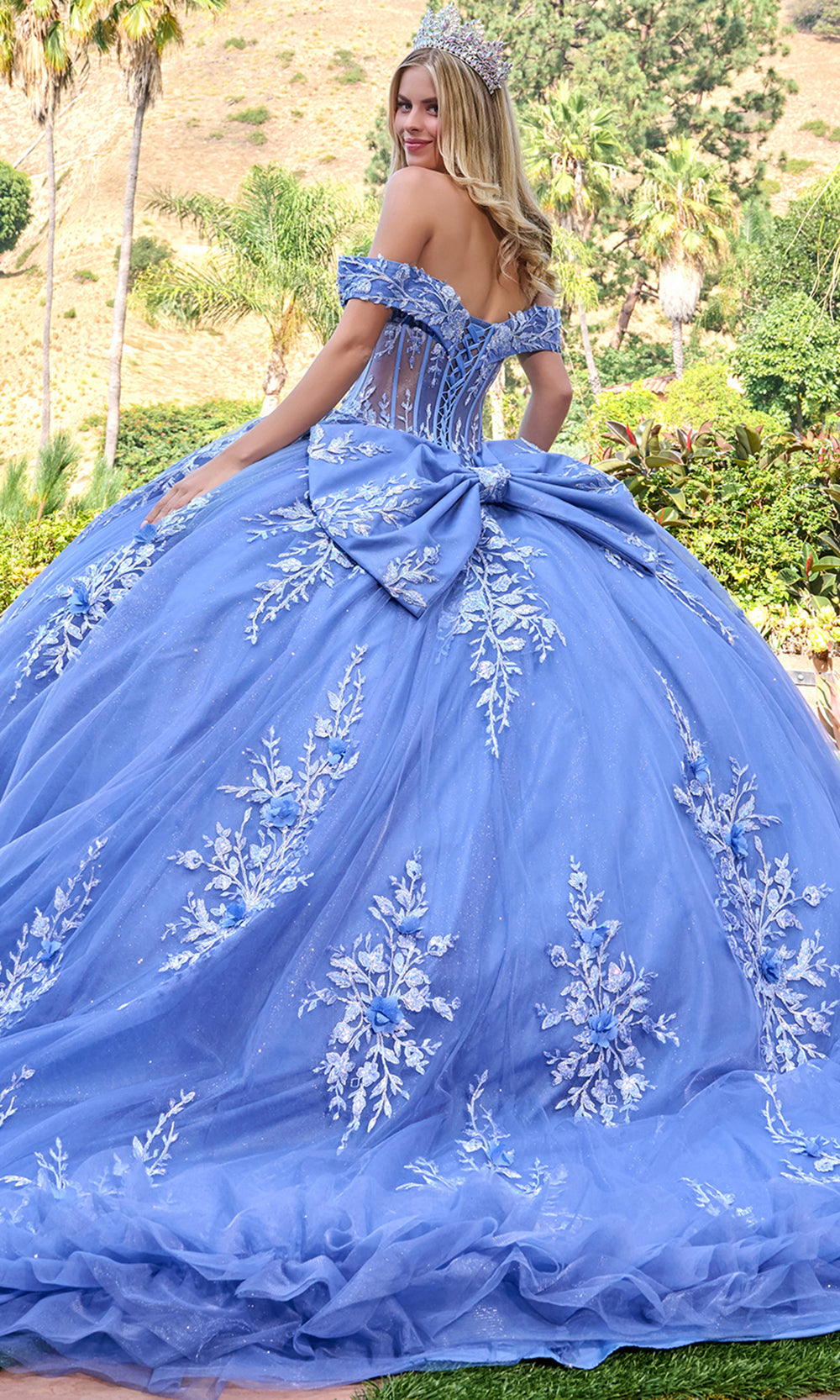 Elizabeth K GL3812 - Ruffled Hem Off Shoulder Quinceanera Gown Quinceanera Dresses in Blue