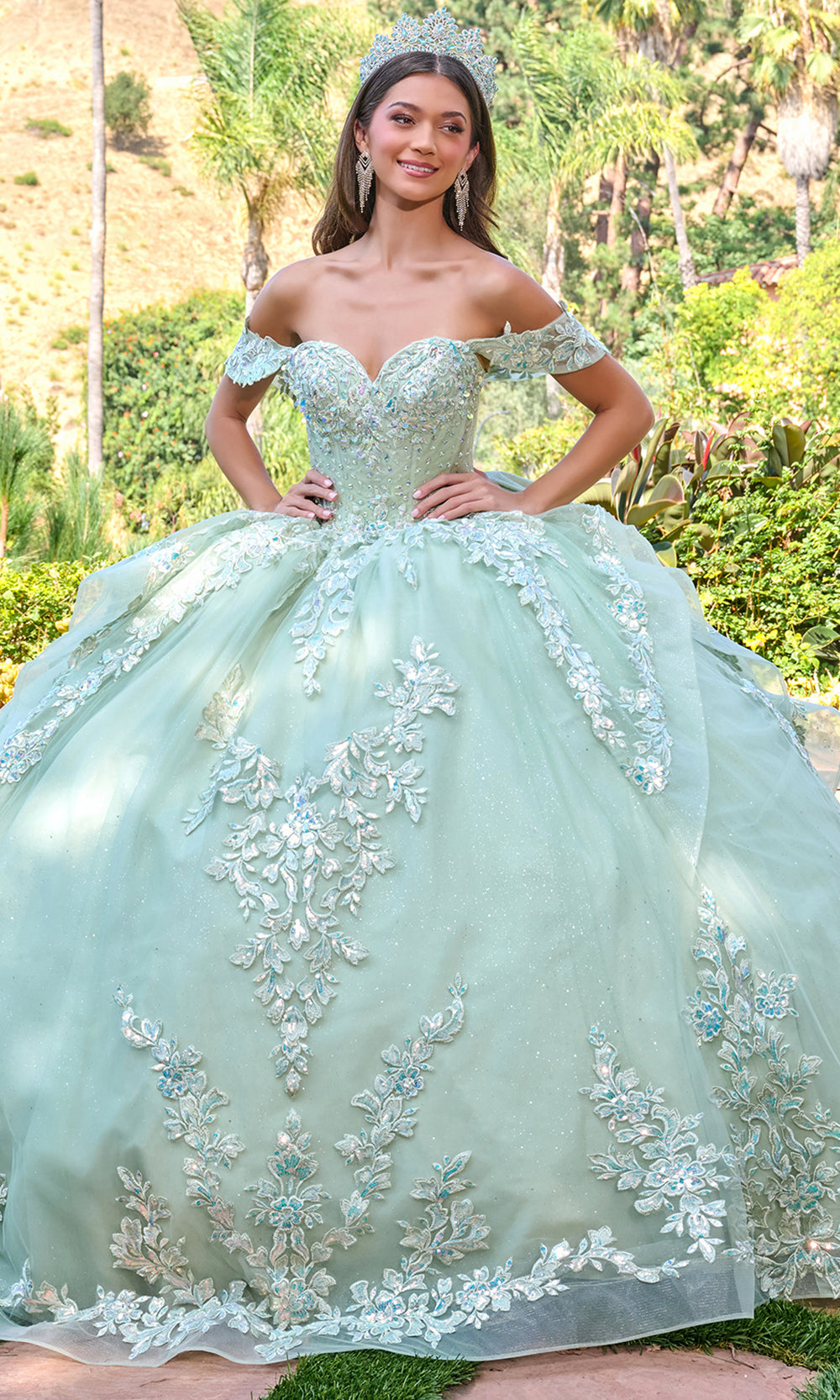 Elizabeth K GL3815 - Tiered Skirt Embroidered Quinceanera Gown Quinceanera Dresses in Green
