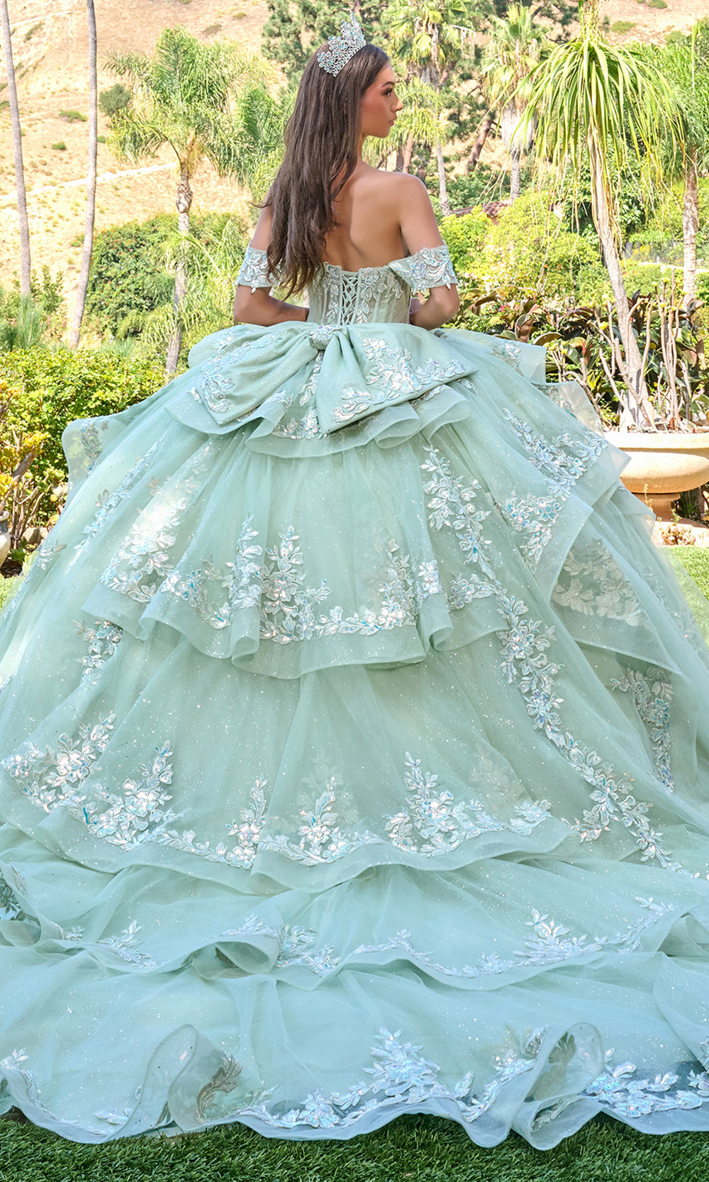Elizabeth K GL3815 - Tiered Skirt Embroidered Quinceanera Gown Quinceanera Dresses in Green