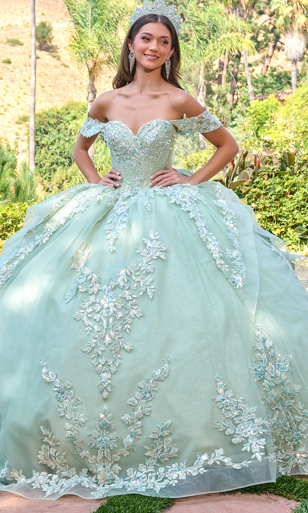 Elizabeth K GL3815 - Tiered Skirt Embroidered Quinceanera Gown Quinceanera Dresses in Green