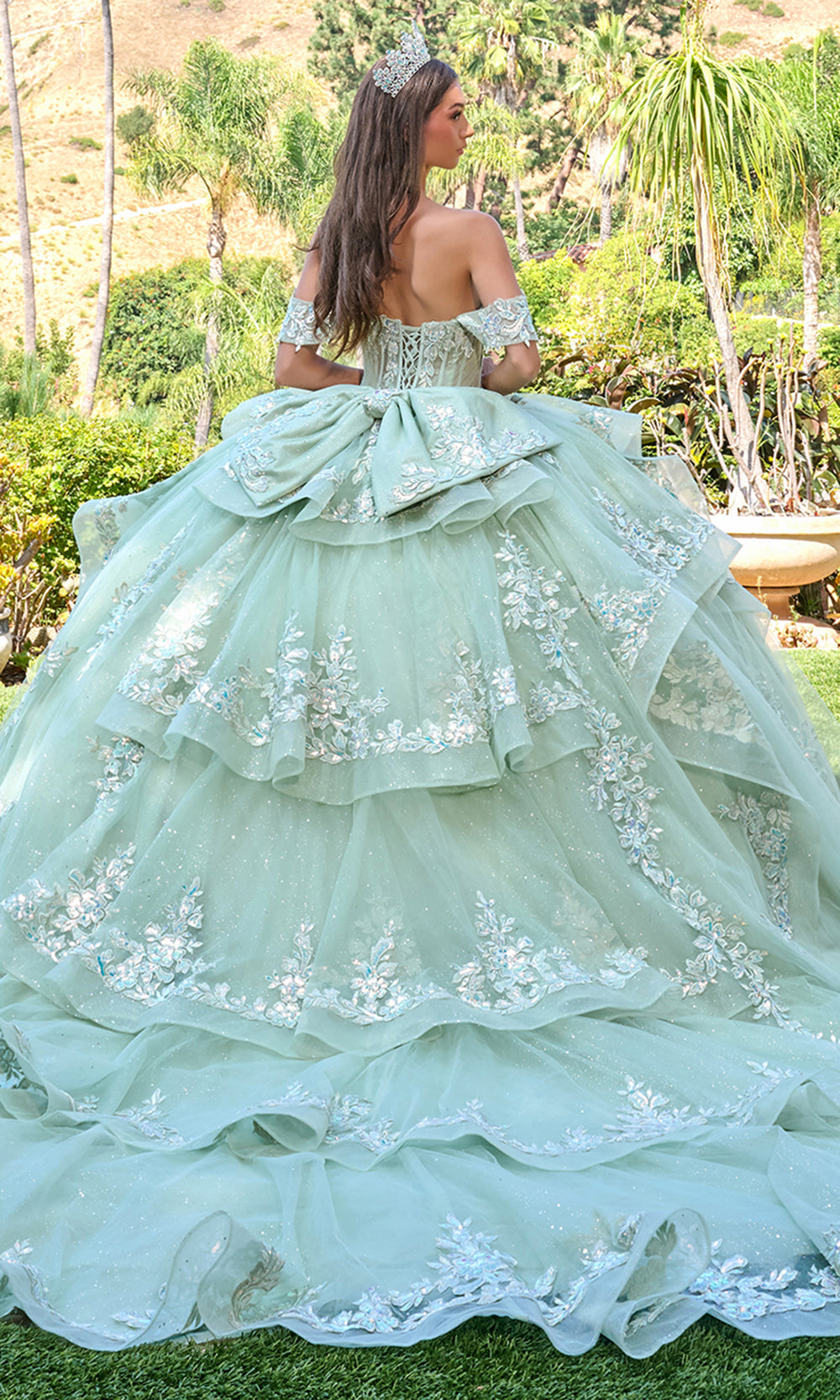 Elizabeth K GL3815 - Tiered Skirt Embroidered Quinceanera Gown Quinceanera Dresses in Green