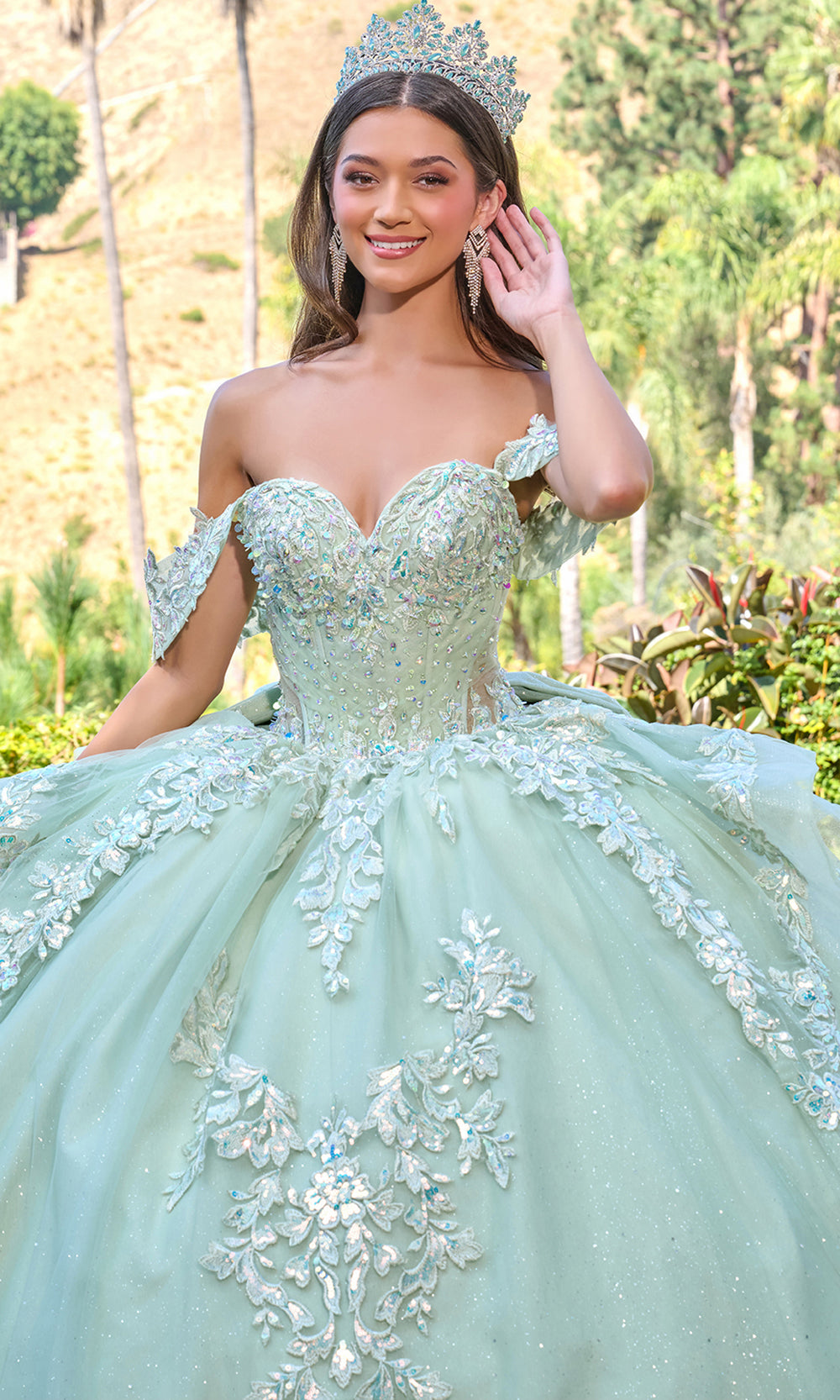 Elizabeth K GL3815 - Tiered Skirt Embroidered Quinceanera Gown Quinceanera Dresses in Green