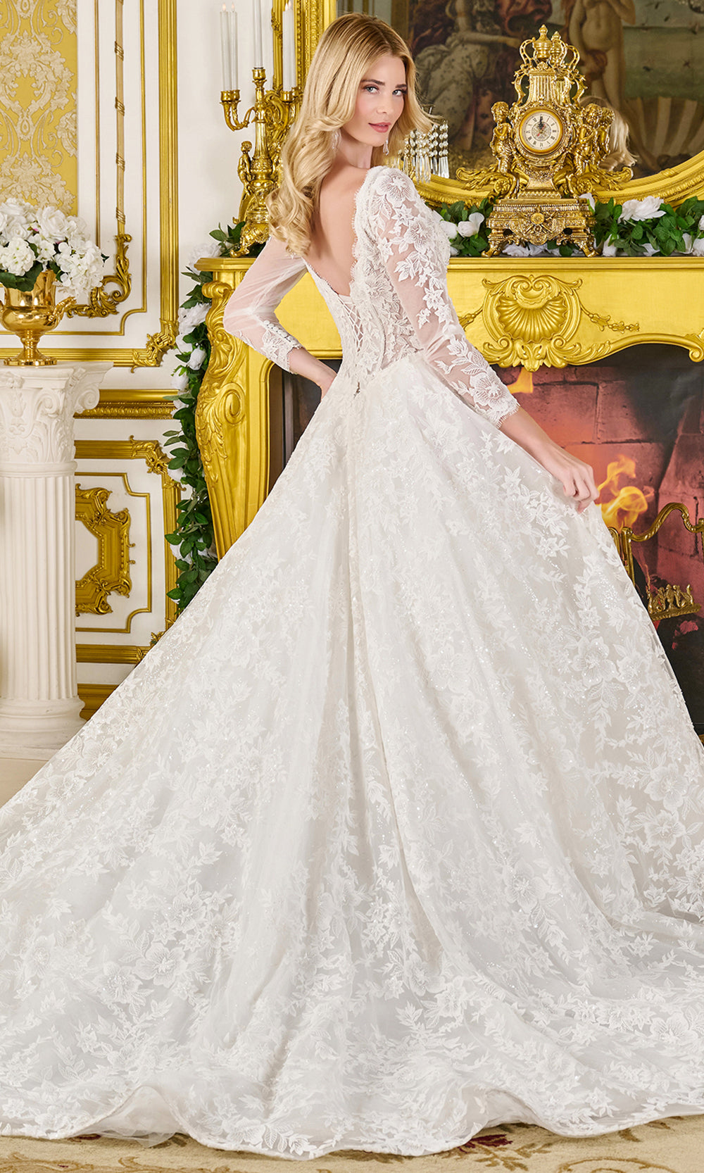 GLS by Gloria Bridal GL3819 - Long Sleeve Basque Waist Ballgown Wedding Dresses in White
