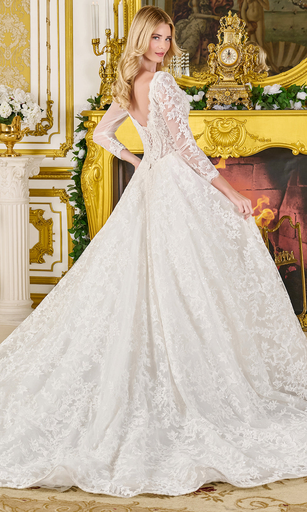 GLS by Gloria Bridal GL3819 - Long Sleeve Basque Waist Ballgown Wedding Dresses in White