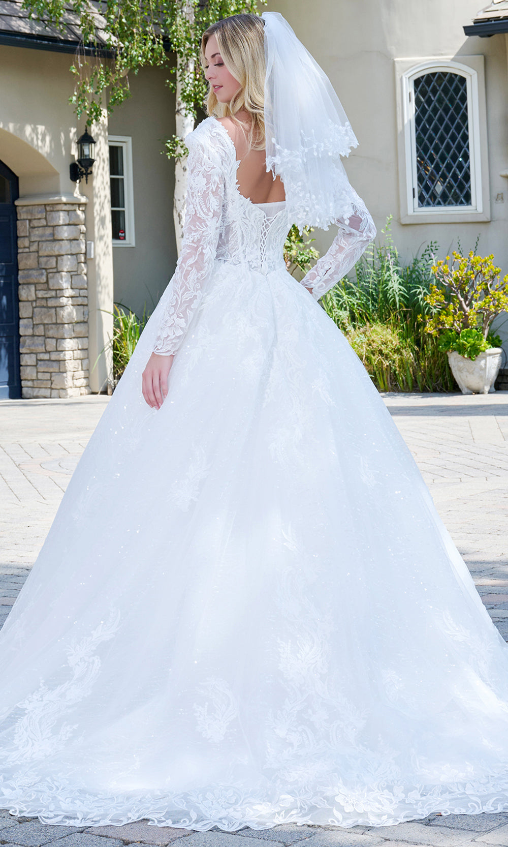 GLS by Gloria Bridal GL3820 - Beaded Lace Pleated Bust Ballgown Wedding Dresses in White