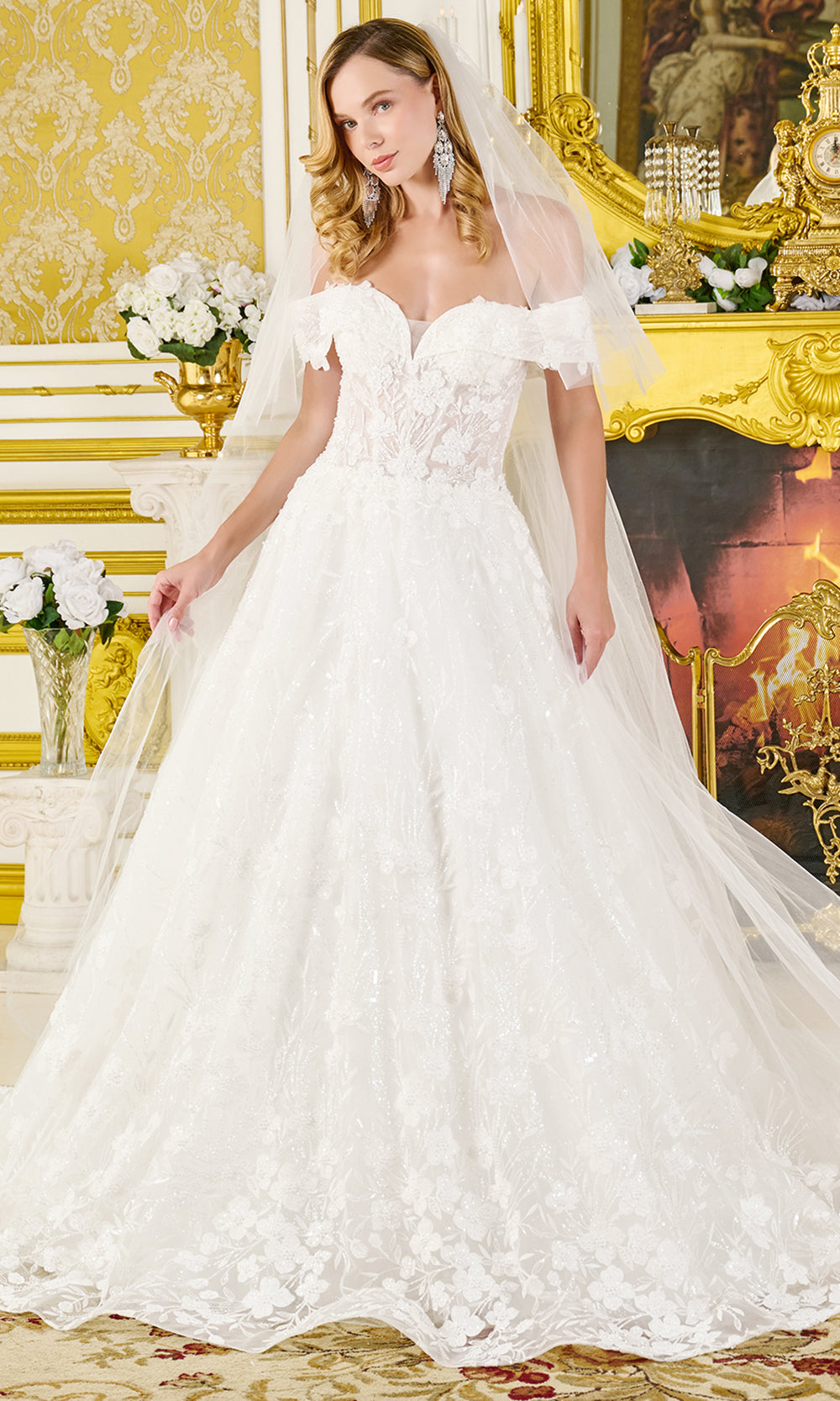 GLS by Gloria Bridal GL3821 - Sweetheart Neck Gown with Floral Applique Wedding Dresses in White
