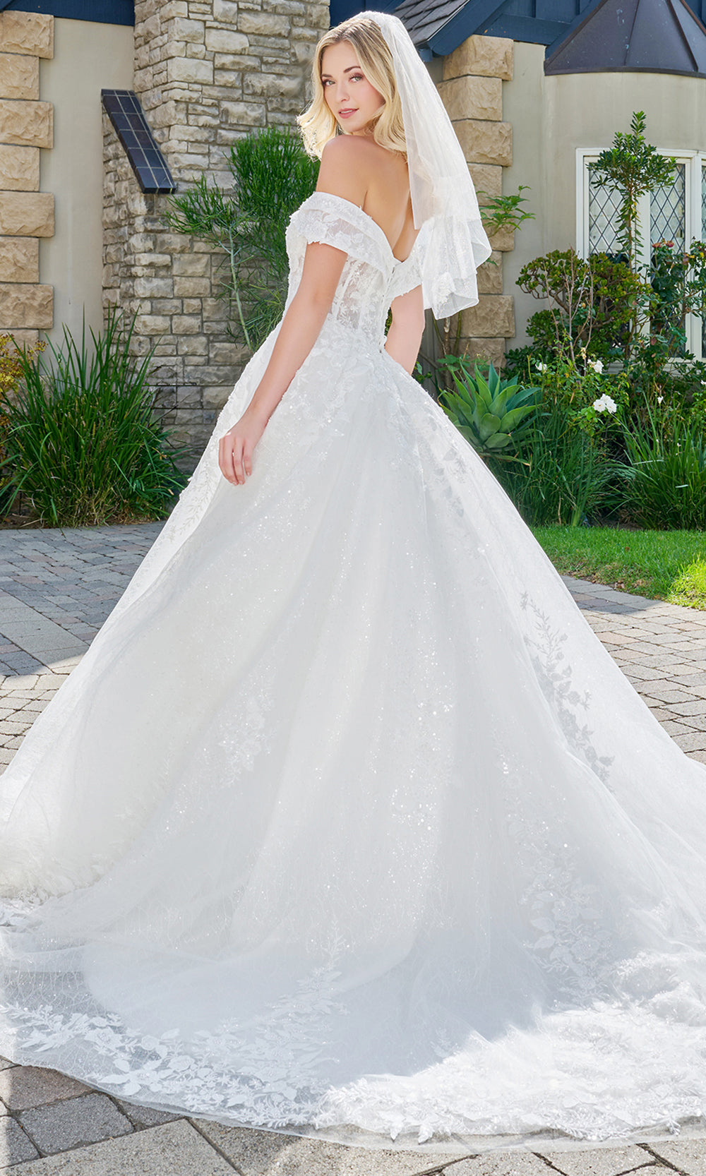 GLS by Gloria Bridal GL3822 - Embroidered Applique Off Shoulder Gown Bridal Dresses in White