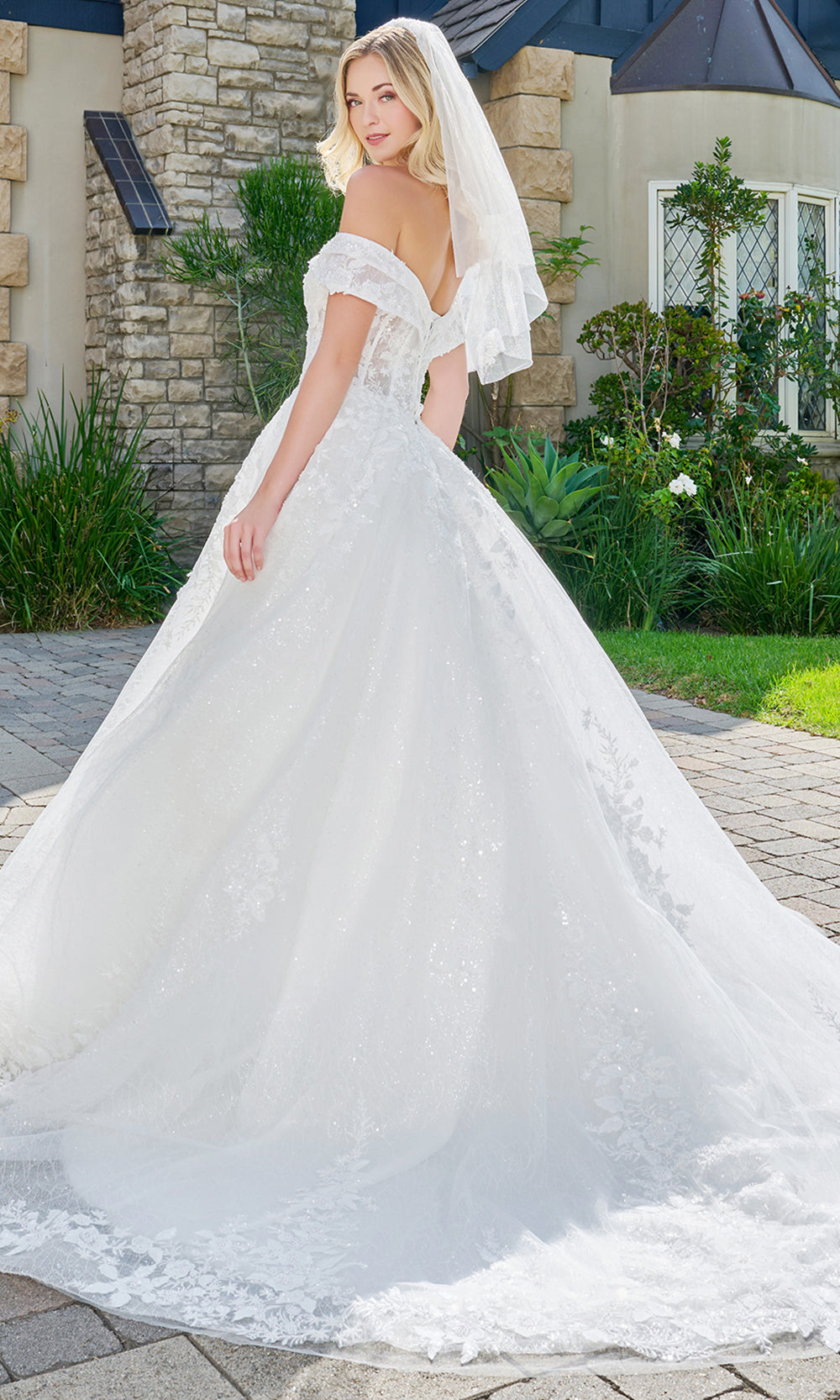GLS by Gloria Bridal GL3822 - Embroidered Applique Off Shoulder Gown Bridal Dresses in White