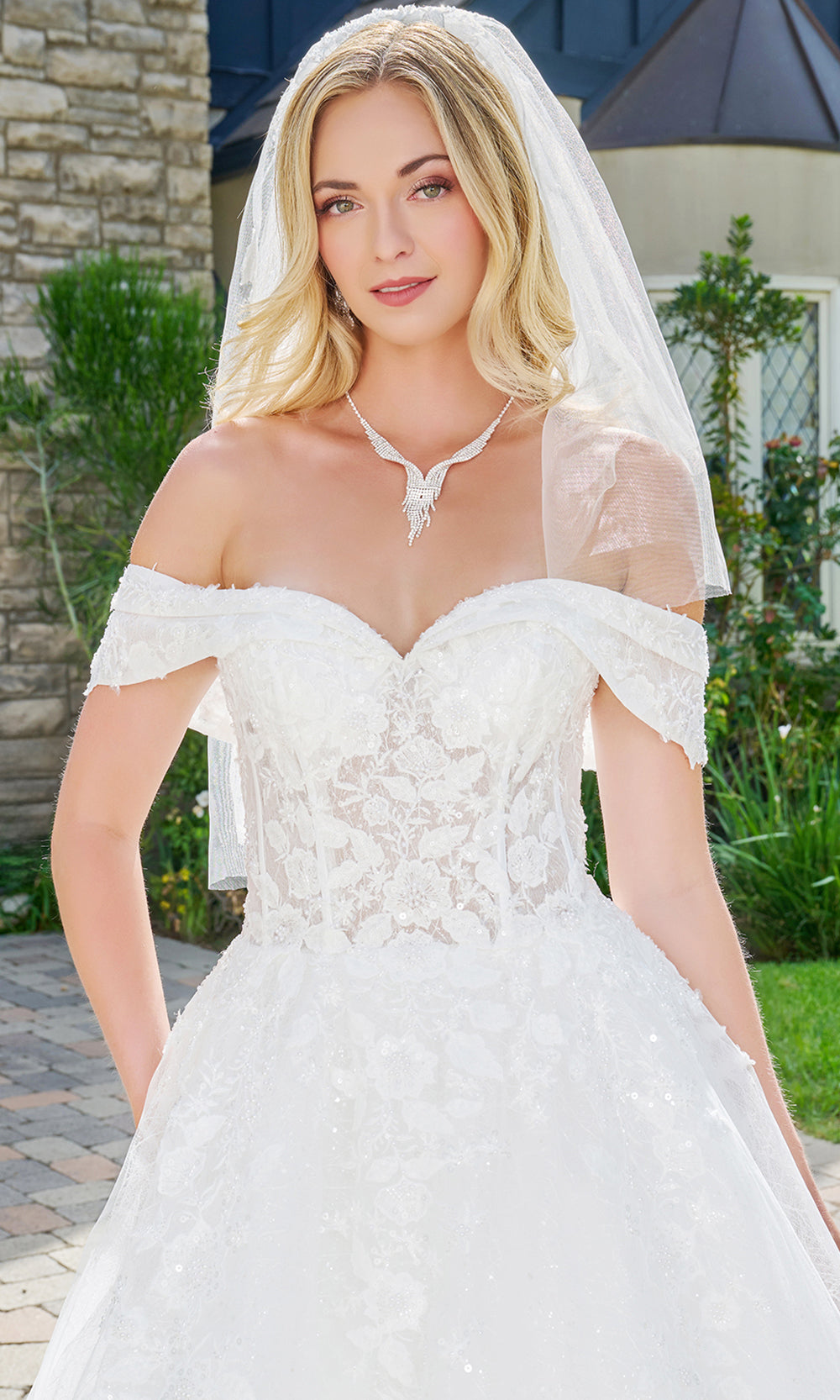 GLS by Gloria Bridal GL3822 - Embroidered Applique Off Shoulder Gown Bridal Dresses in White