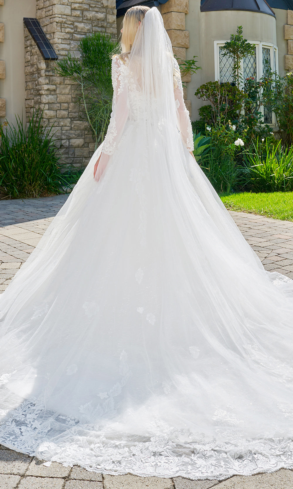 GLS by Gloria Bridal GL3823 - Illusion Scoop Neck Embroidered Mesh Gown Bridal Dresses in White
