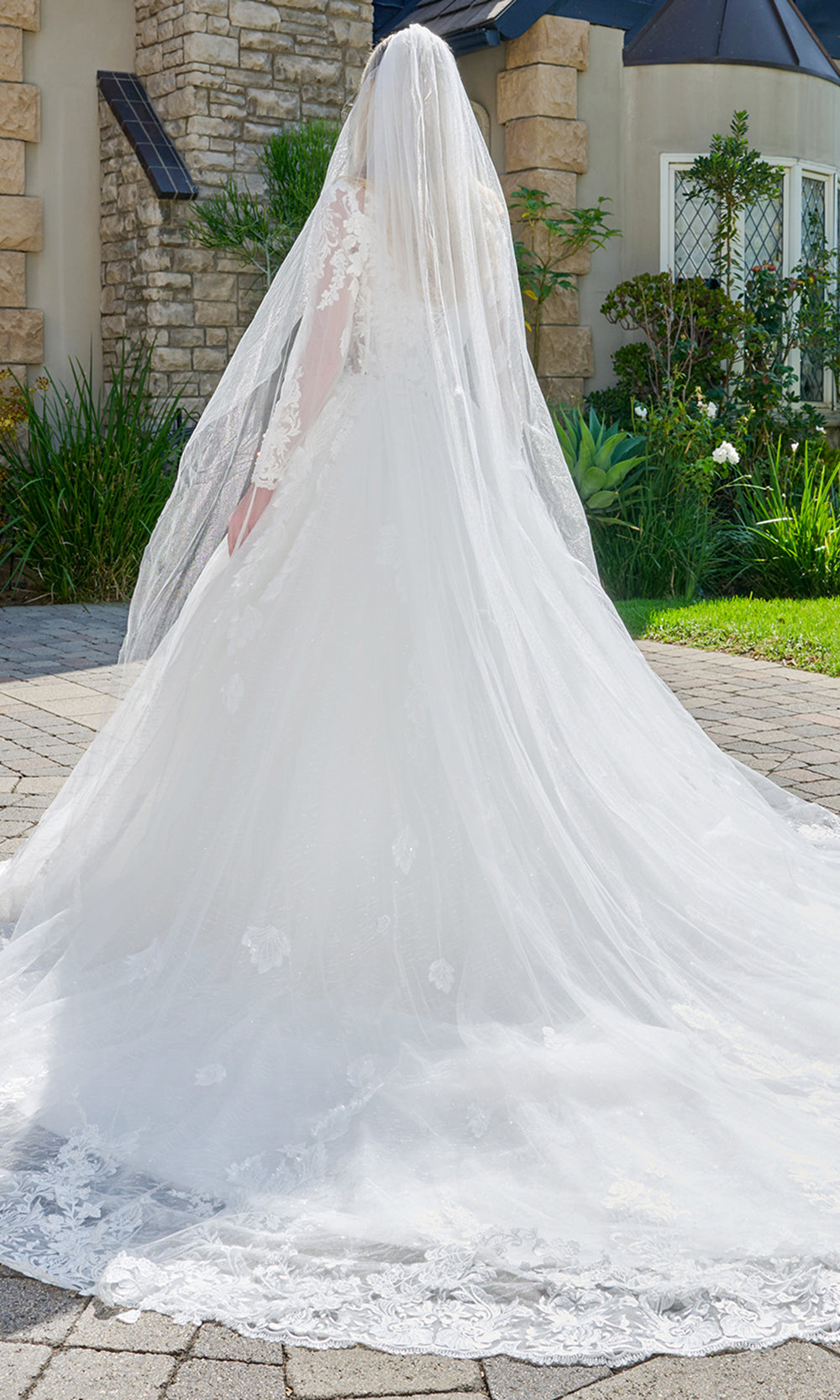 GLS by Gloria Bridal GL3823 - Illusion Scoop Neck Embroidered Mesh Gown Bridal Dresses in White