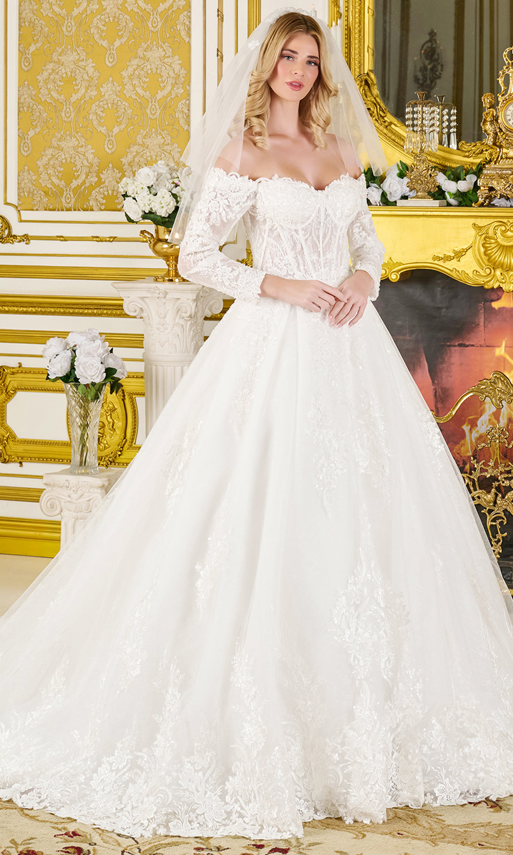 GLS by Gloria Bridal GL3824 - Sweetheart Corset Embroidered Ballgown Bridal Dresses in White