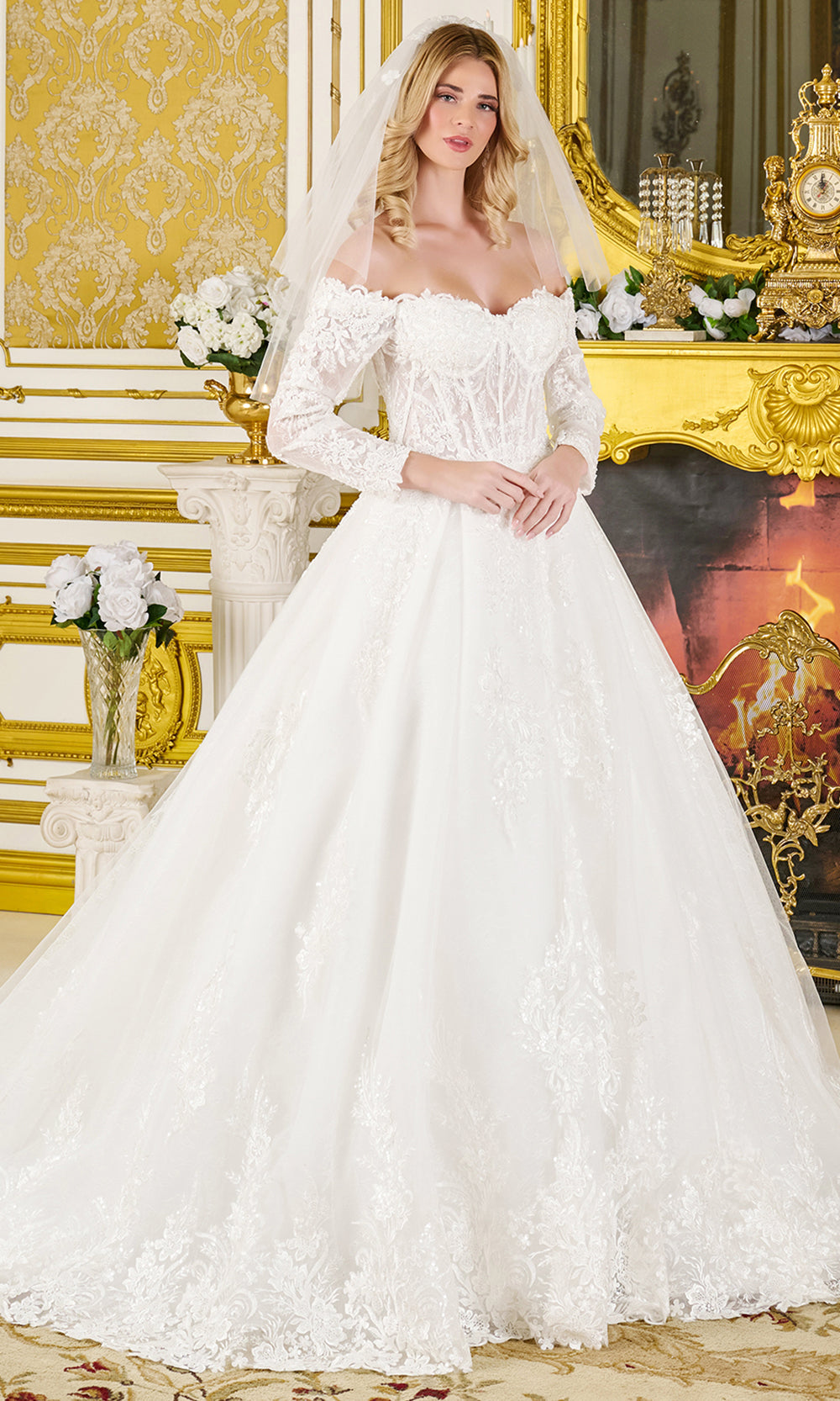 GLS by Gloria Bridal GL3824 - Sweetheart Corset Embroidered Ballgown Bridal Dresses in White